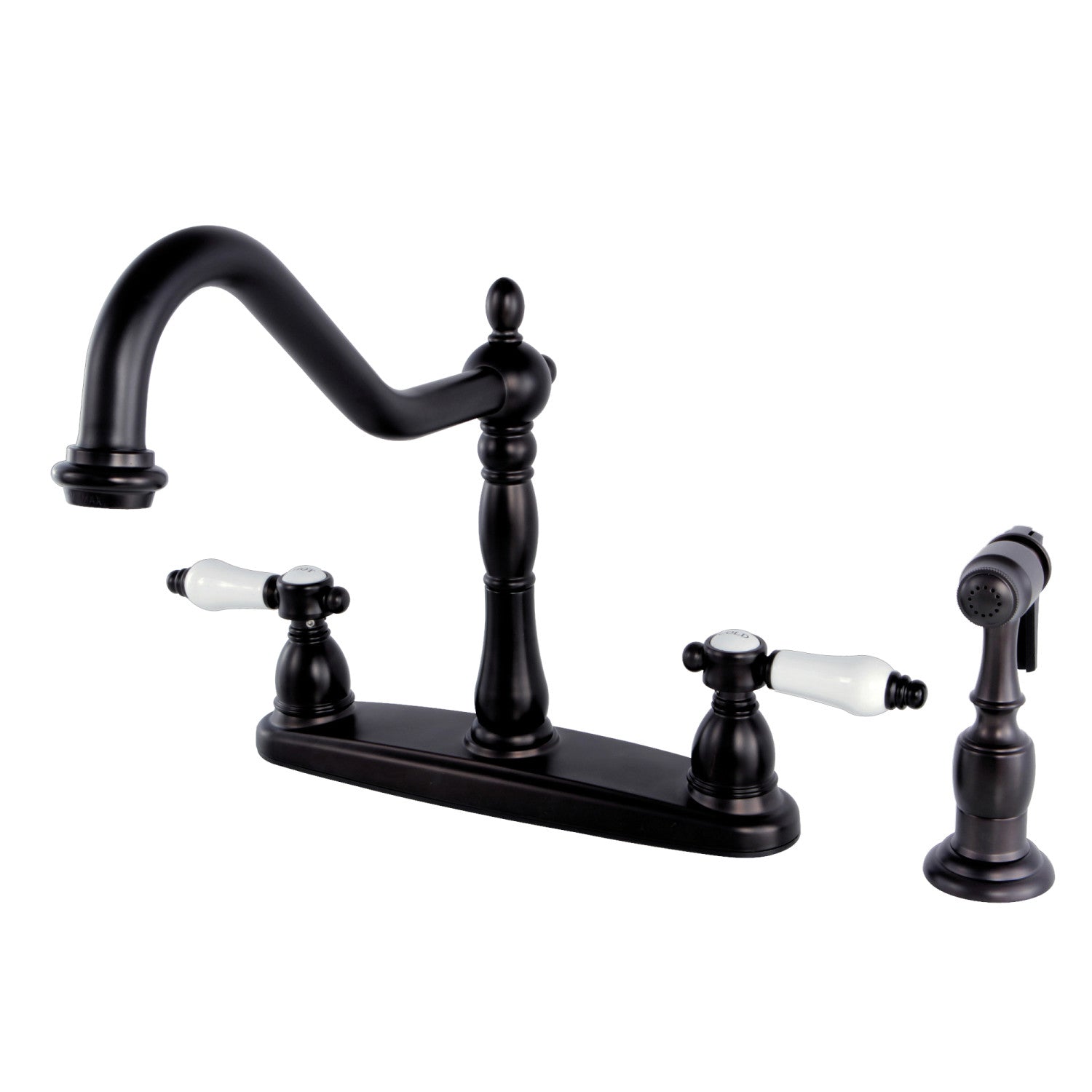 Kingston Heirloom KB1755BPLBS - Bel-Air Deux-Poignées 4 trous 8" Centerset Robinet de cuisine avec pulvérisateur en laiton, bronze frotté à l'huile