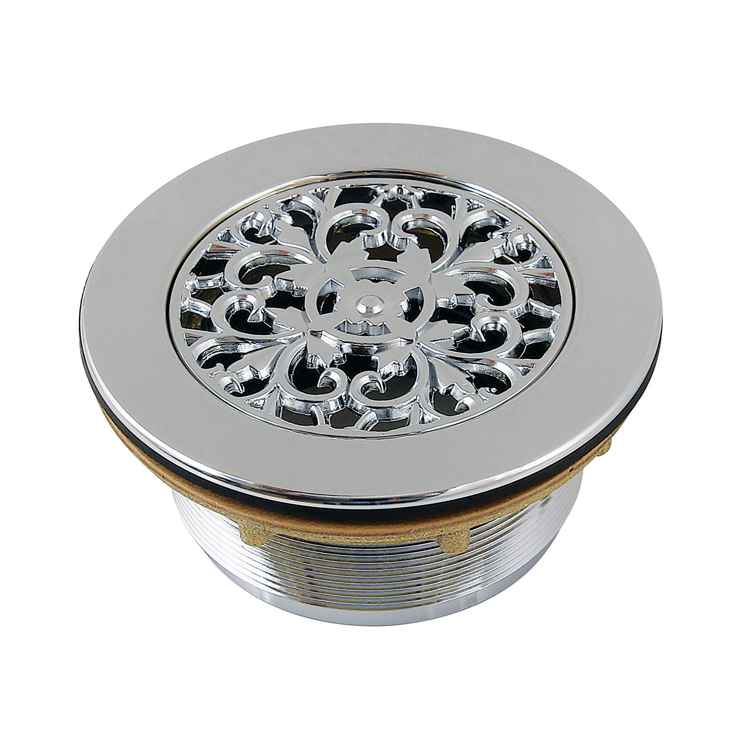 Kingston Watercourse BSFT4131 4-1/4-Inch Brass Round Grid Shower Base Drain with Flange, Polished Chrome