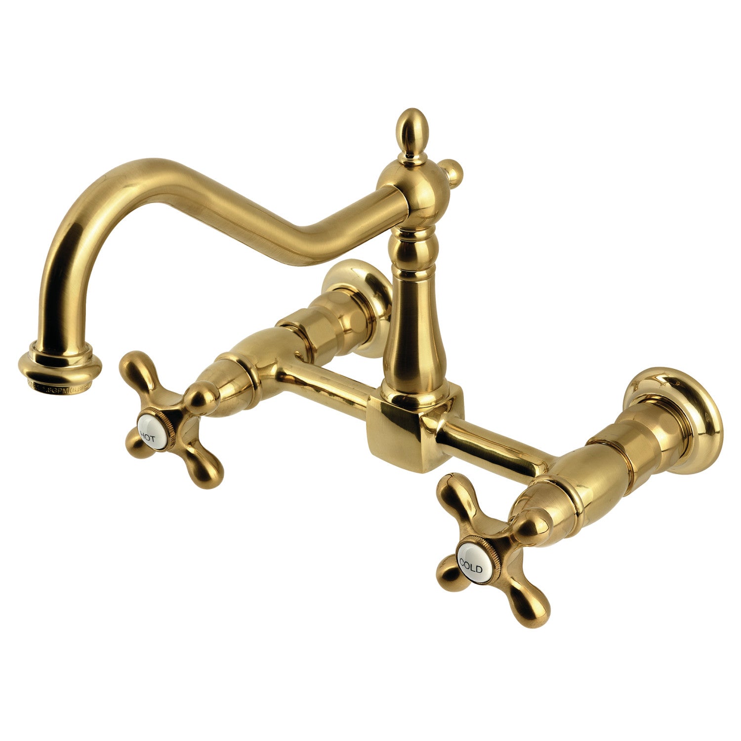 Kingston Heirloom KS1247AX - Robinet de cuisine à deux poignées Heritage 2 trous Wall Mount Bridge, laiton brossé