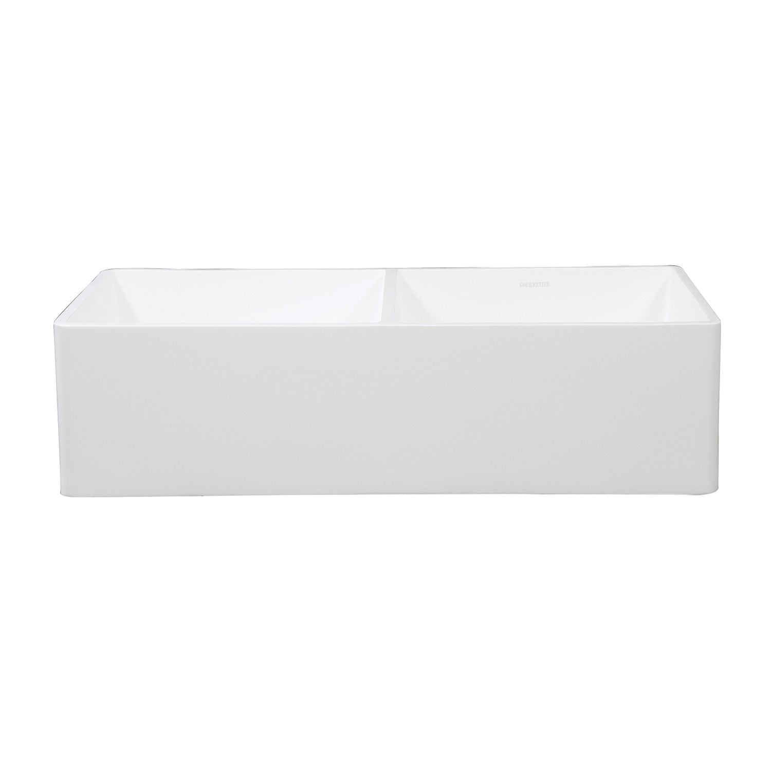 Kingston Arcticstone GKFA361810SQD 36-Inch Solid Surface White Stone Apron-Front Double Bowl Farmhouse Kitchen Sink with Strainers x 2, Matte White
