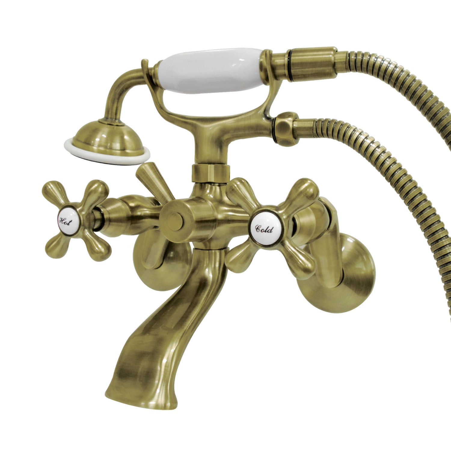 Kingston Heirloom KS266AB - Robinet de baignoire à deux poignées Kingston 2 trous avec douche à main, laiton antique