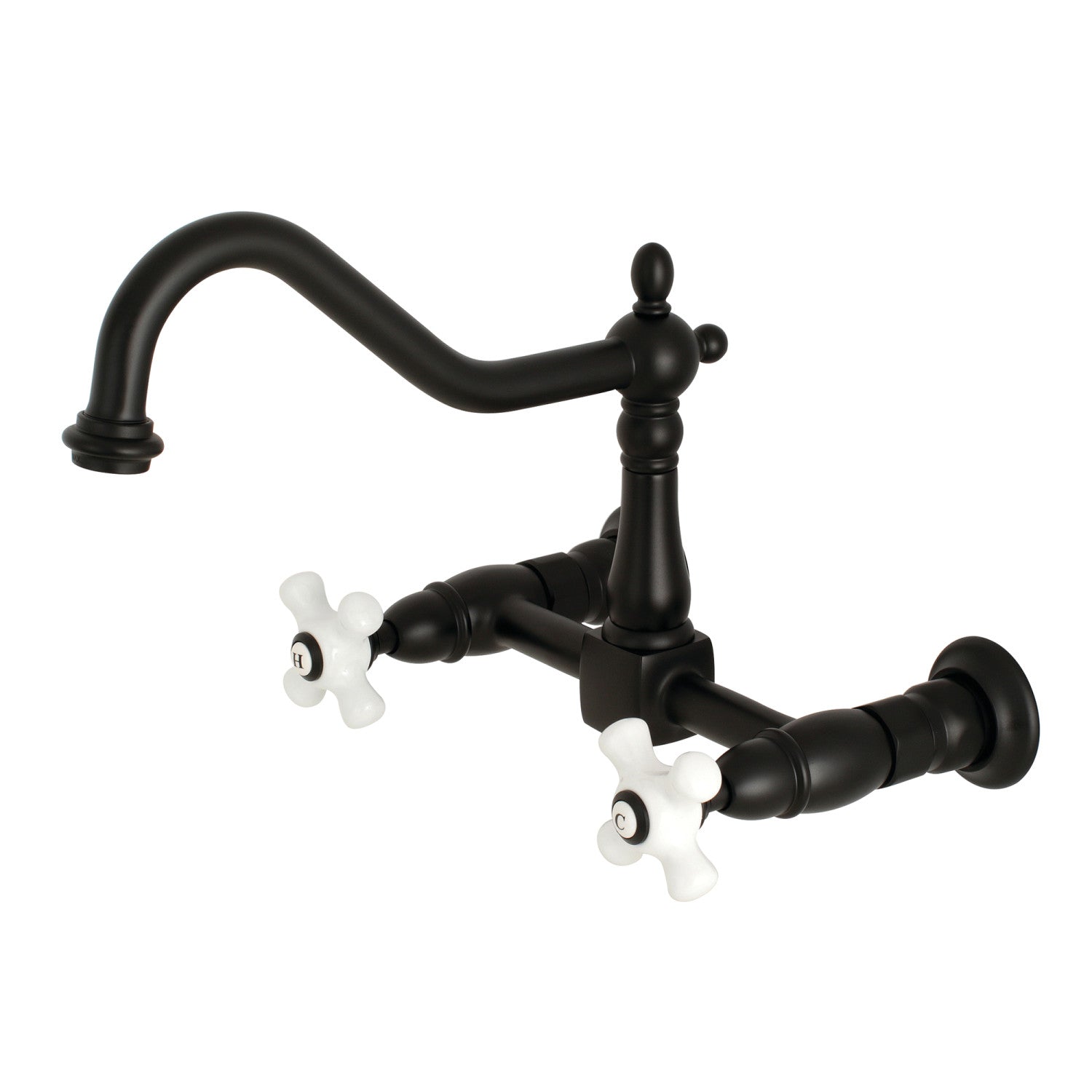 Kingston Heirloom KS1240PX - Robinet de cuisine à deux poignées Heritage 2 trous, noir mat