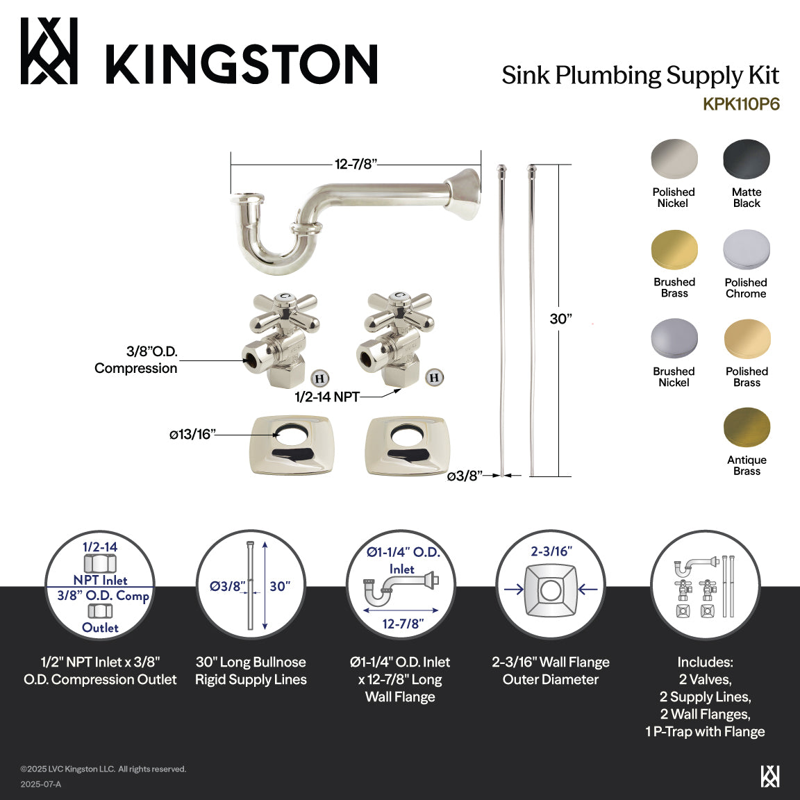 Kingston Tulare KPK110P2 - Gehry Modern Plumbing Sink Trim Kit with P-Trap, Polished Brass