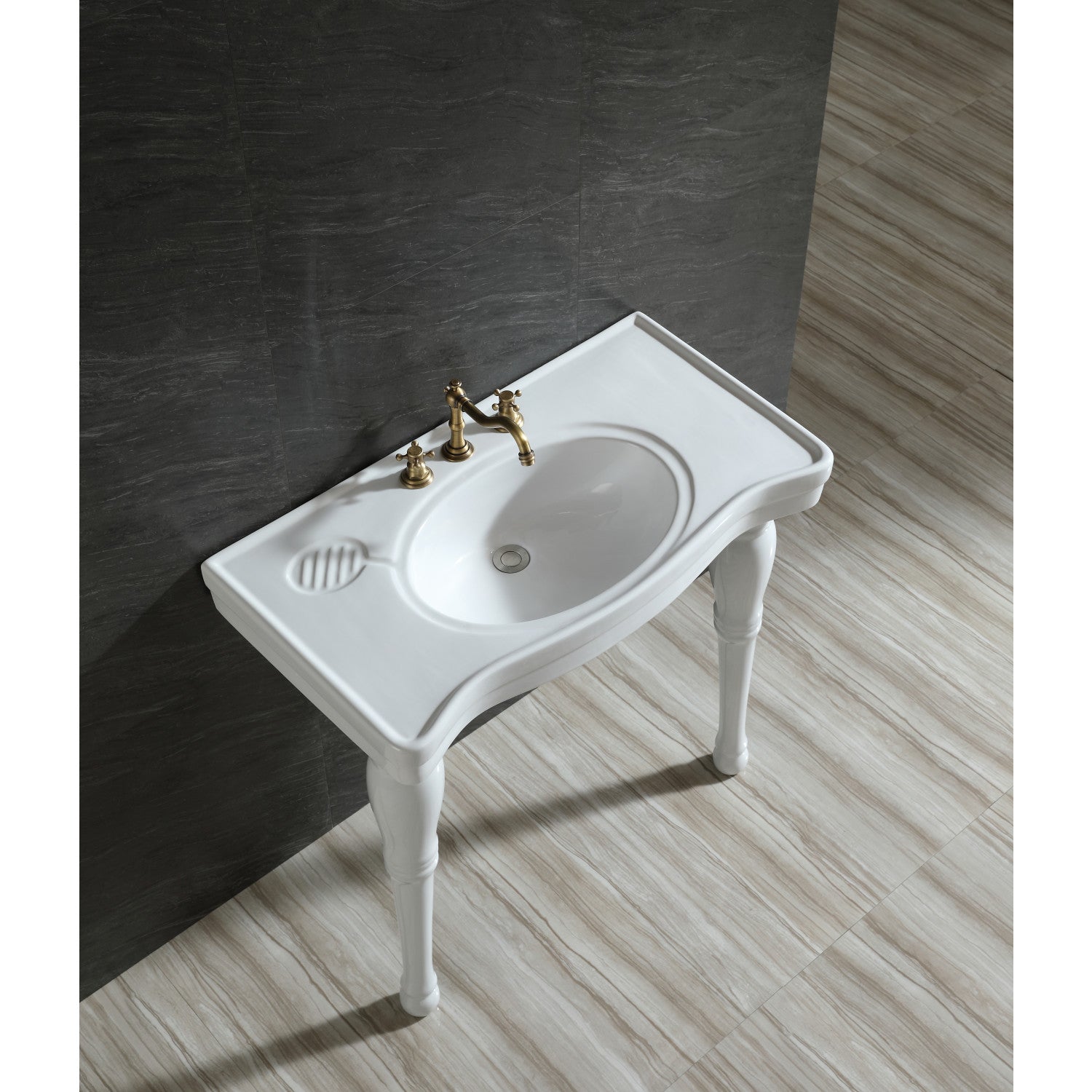 Kingston Heirloom VPB1368 - Imperial 36-Inch Évier et pieds de console en céramique (8-Inch, 3 trous), blanc