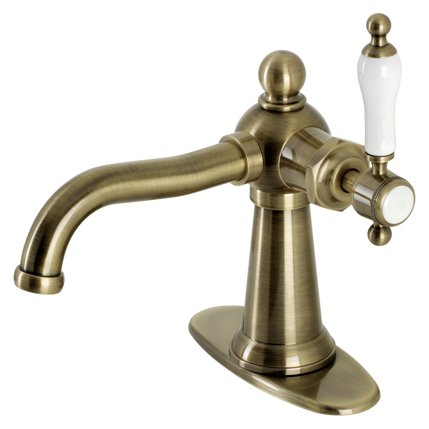 Kingston Heirloom KSD154KLAB - Robinet de salle de bain à une poignée nautique 1 trou avec plaque de pont et bonde à tirette, laiton antique