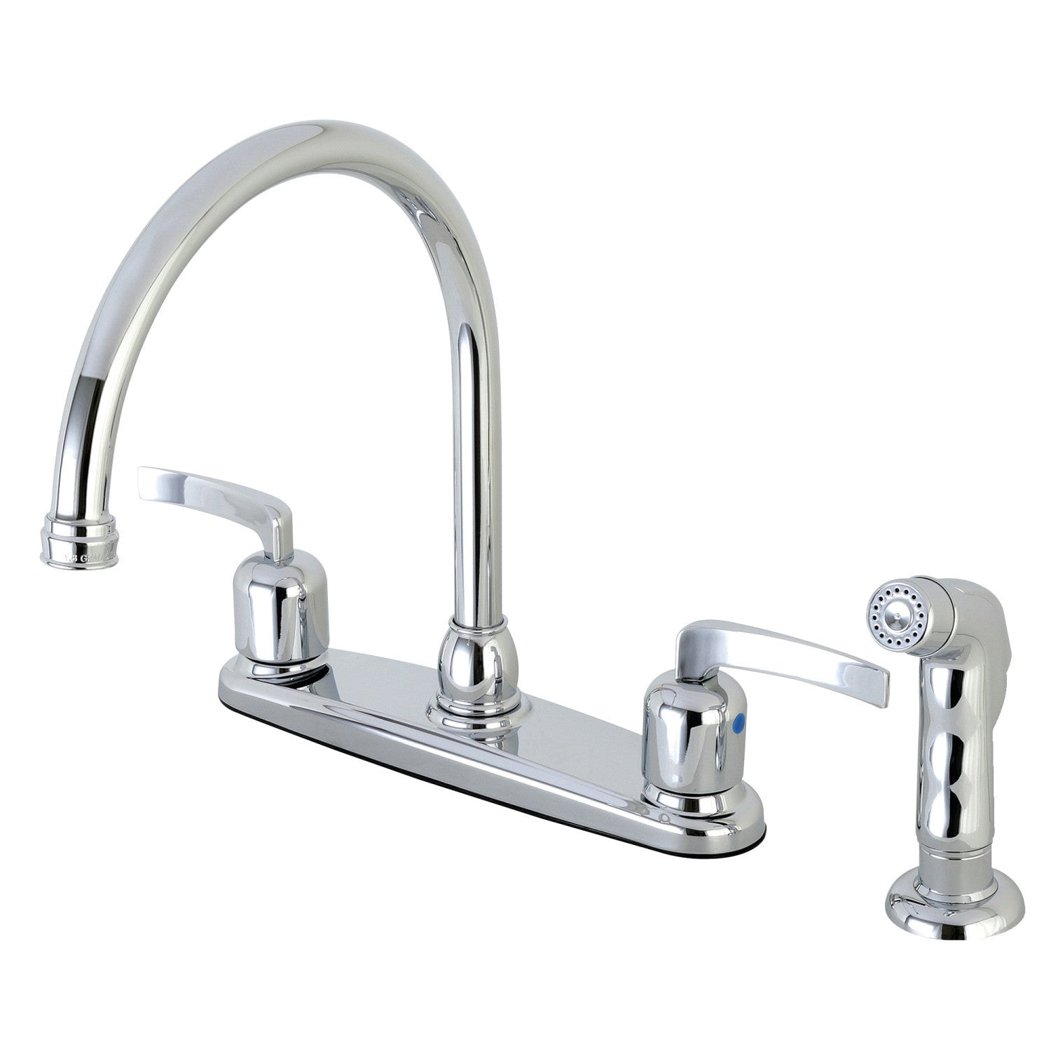 Kingston Tulare FB791EFLSP - Centurion à deux poignées 4 trous 8" Centerset Robinet de cuisine avec pulvérisateur latéral, chrome poli