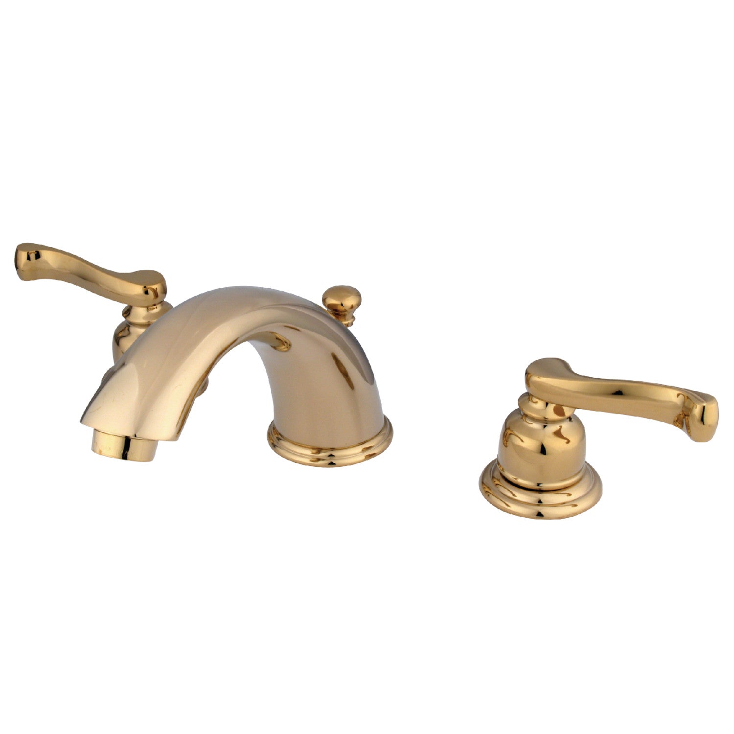 Kingston Tulare KB8962FL - Royale Two-Handle 3-Hole Deck Mount Widespread Bathroom Faucet with Pop-Up Drain, Polished Brass
