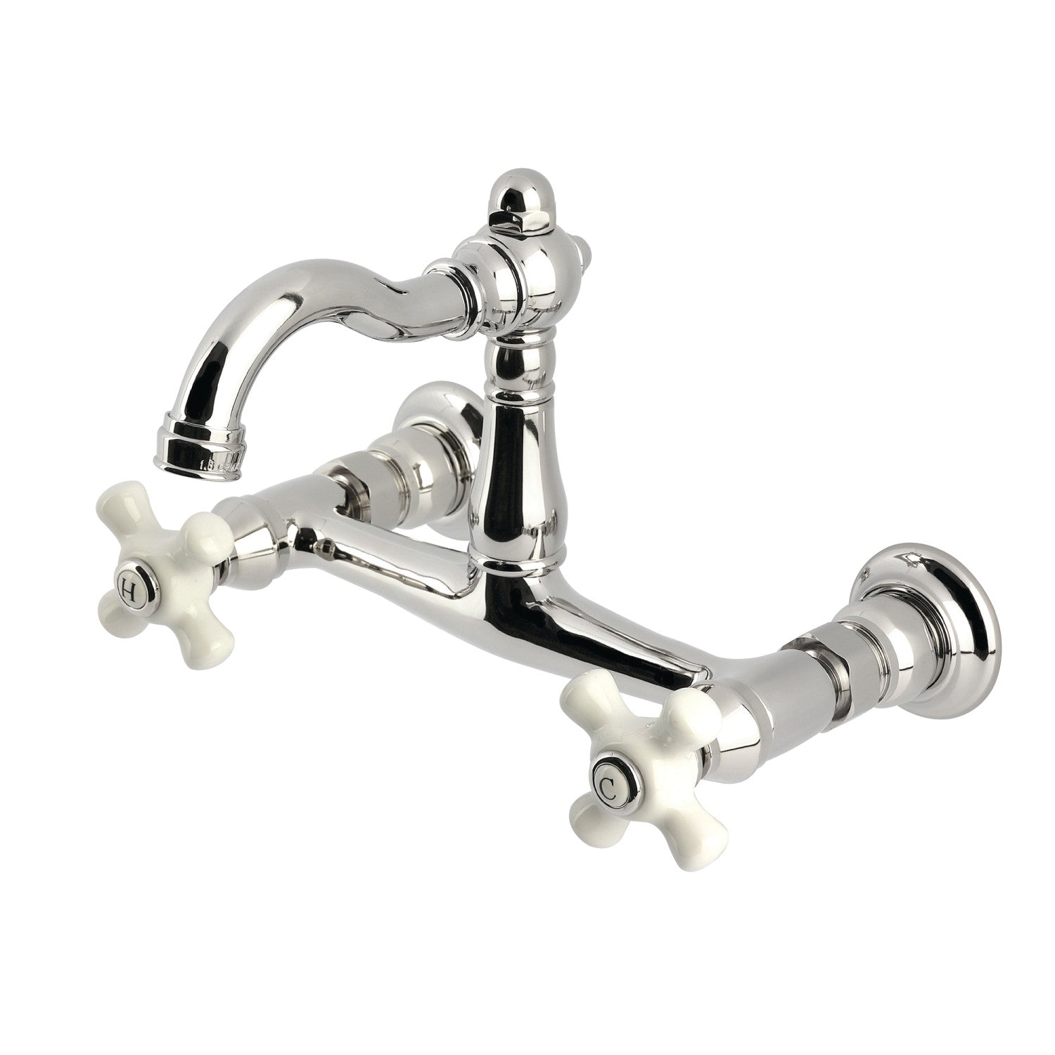 Kingston Heirloom KS3256PX - Robinet de cuisine à deux poignées vintage 2 trous Wall Mount Bridge, nickel poli