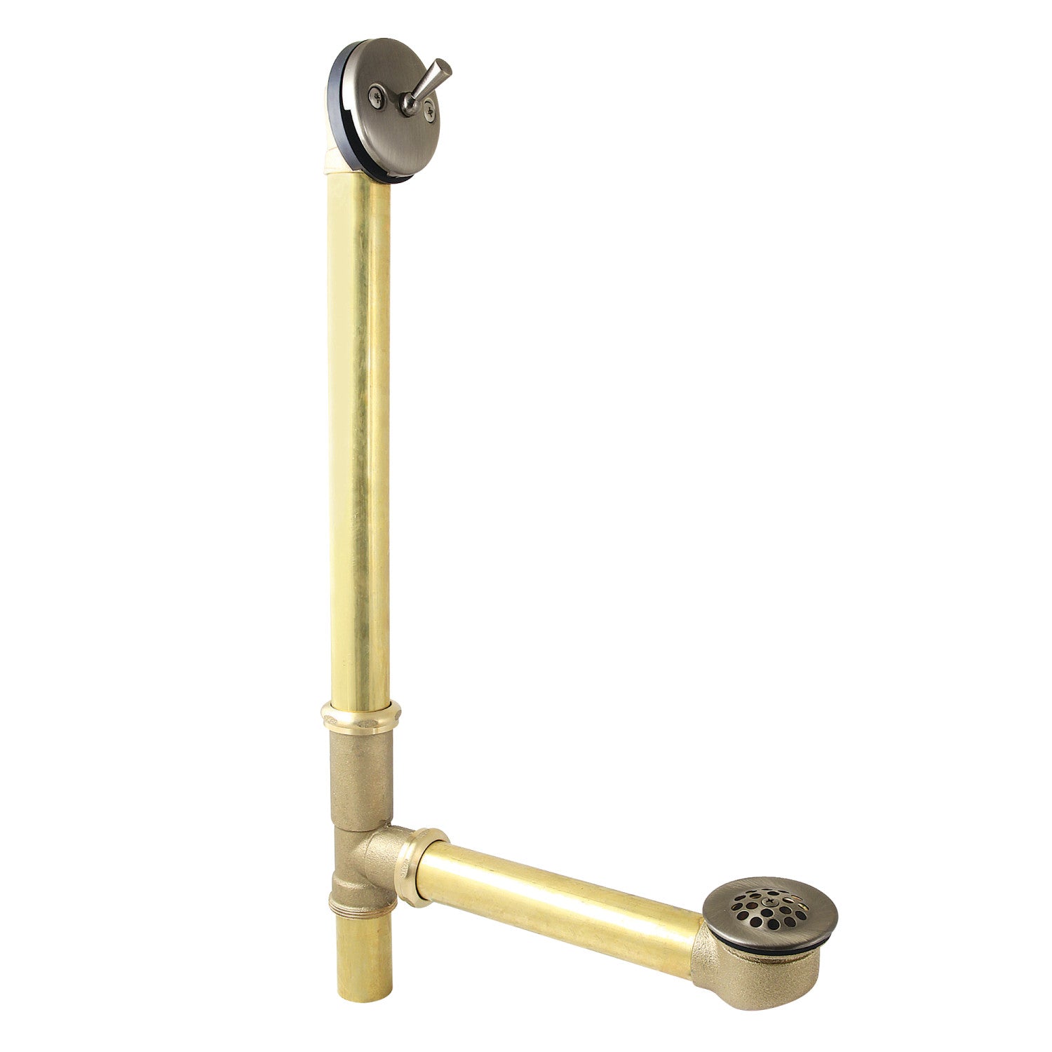 Kingston Tulare DTL1203 - Made To Match 25-Inch Brass Trip Lever Tub Waste and Overflow with Grid Strainer, Antique Brass