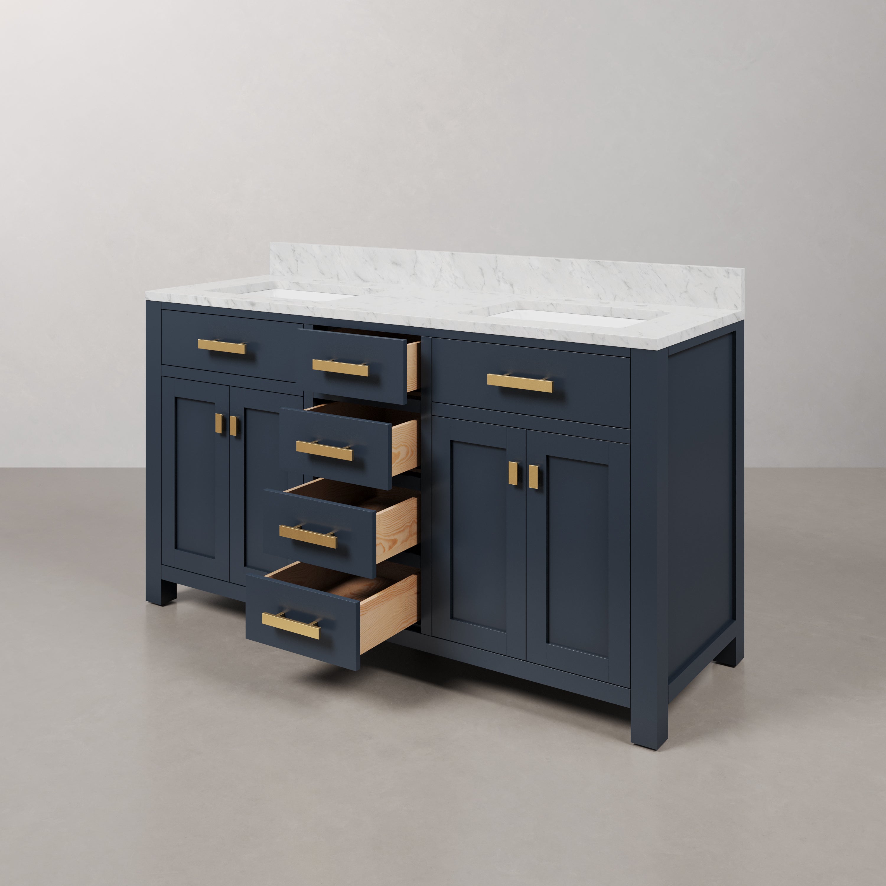Kingston Luxe MS60CW06MB - 60 in. x 21.5 in. Bathroom Vanity Marble Top in Carrara White and White Basin, Monarch Blue