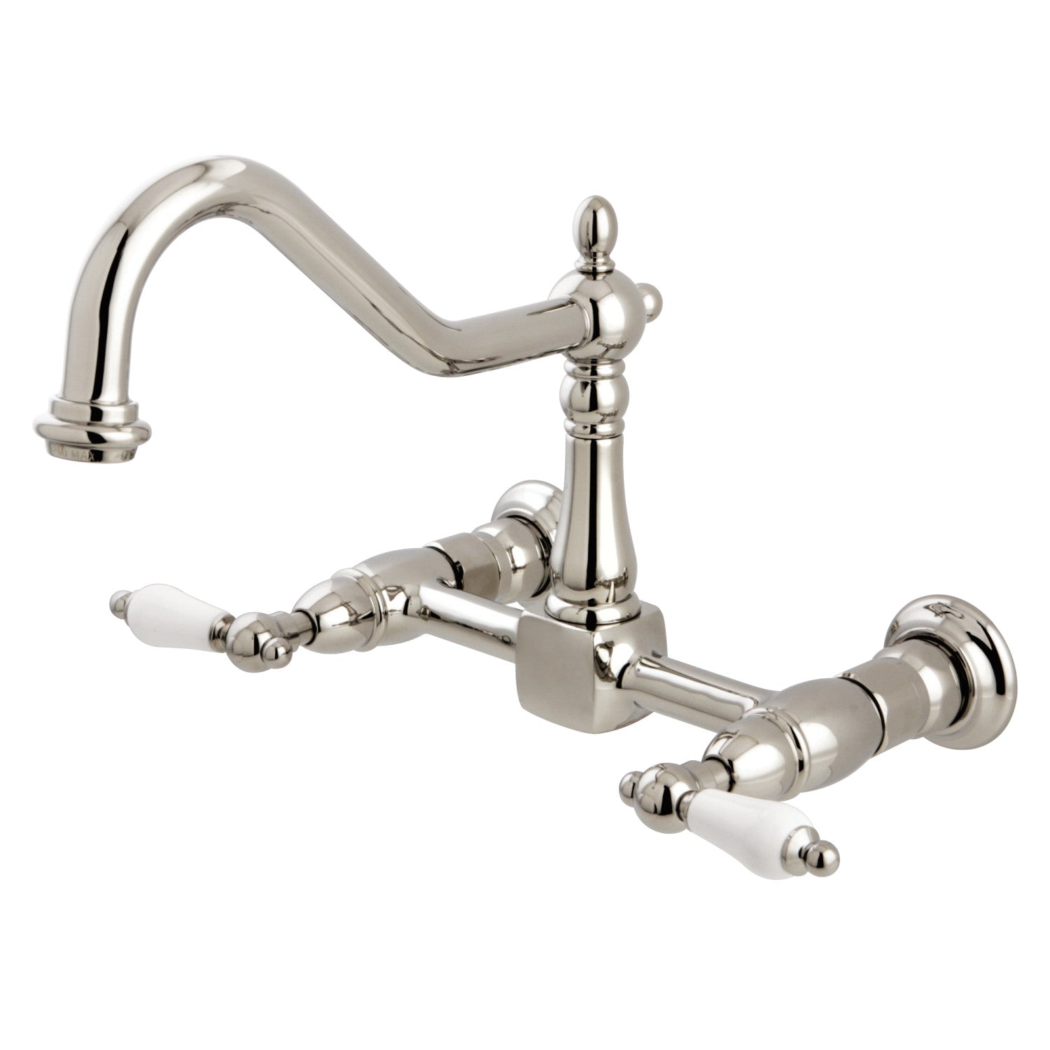 Kingston Heirloom KS1246PL - Robinet de cuisine à deux poignées Heritage 2 trous Wall Mount Bridge, nickel poli