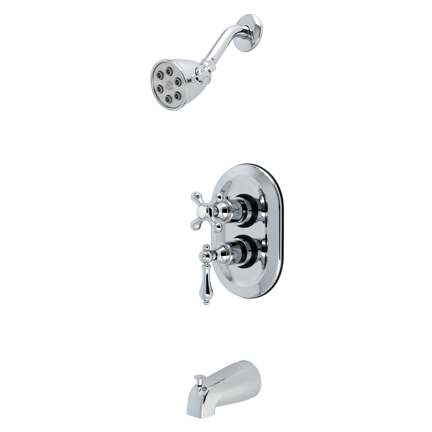 Kingston Restoration KS36310AL Double poignée 3-Trou robinet thermostatique de baignoire et de douche avec plongeur, chrome poli