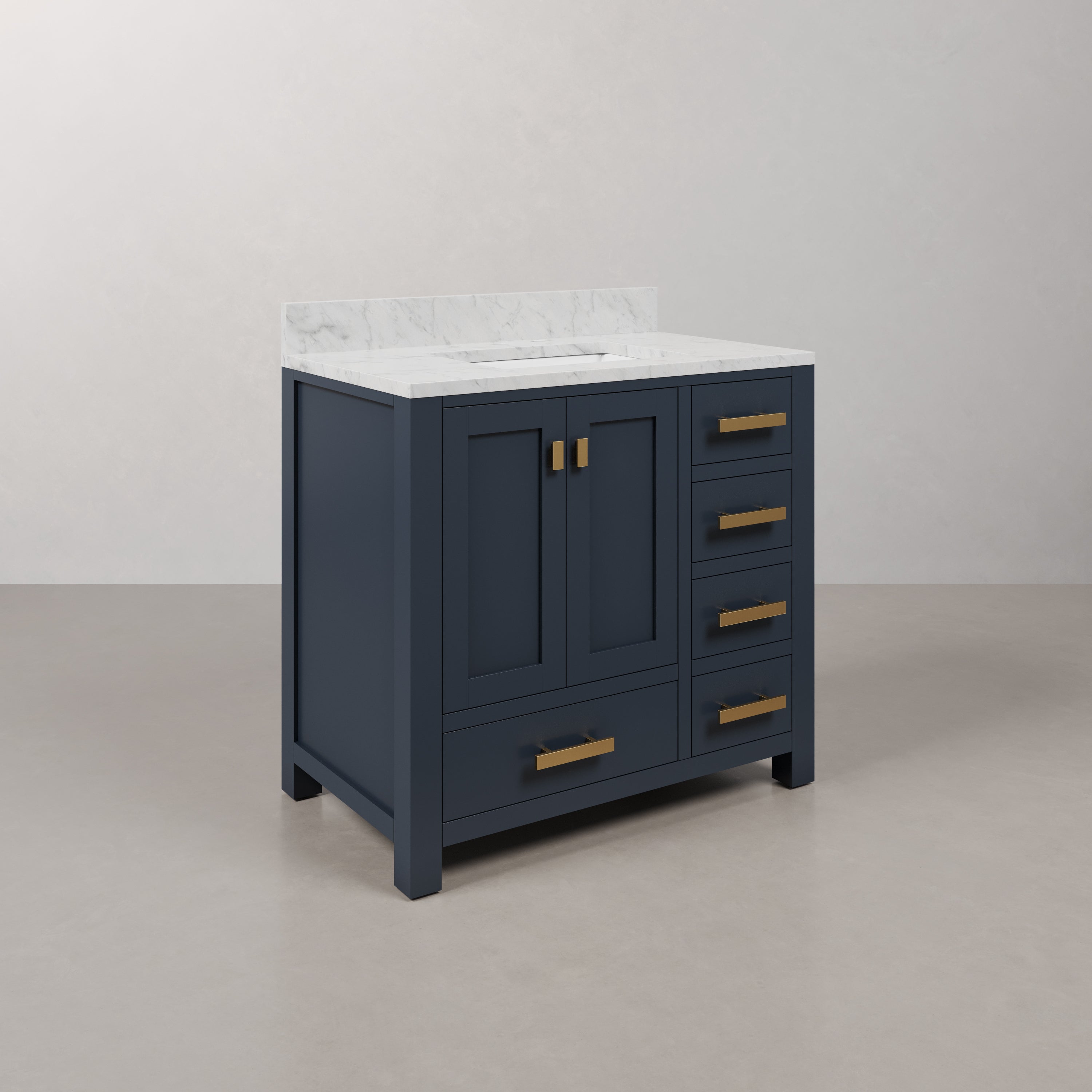 Kingston Luxe MS36CW06MB - 36 in. x 21.5 in. Bathroom Vanity Marble Top in Carrara White and White Basin, Monarch Blue