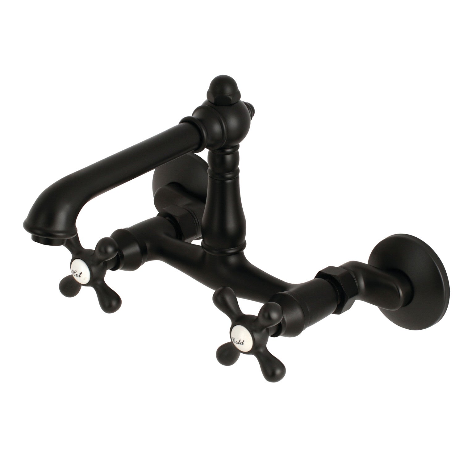 Kingston Tulare KS7220AX - Robinet de cuisine à deux poignées de pays anglais 2 trous Wall Mount Bridge, noir mat