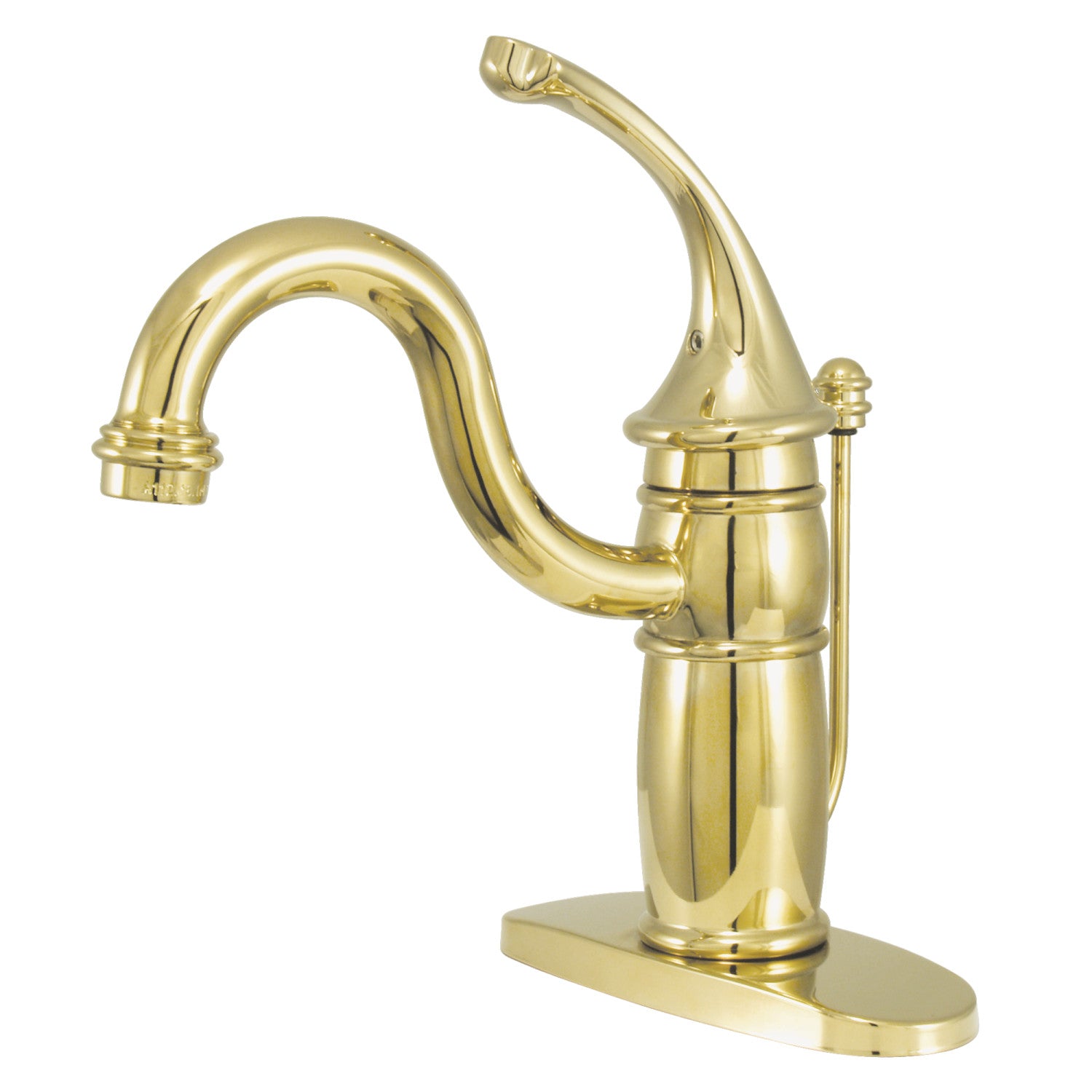 Kingston Heirloom KB1402GL - Robinet de salle de bain à une poignée géorgienne 1 trou avec plaque de pont et drain à tirette, laiton poli