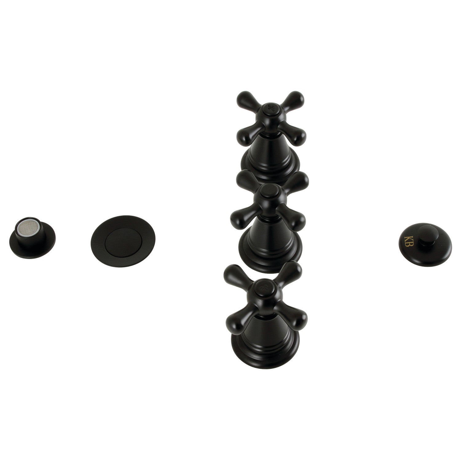 Kingston Heirloom KB320AX - Robinet de bidet vertical victorien à trois poignées avec laiton à tirette, noir mat