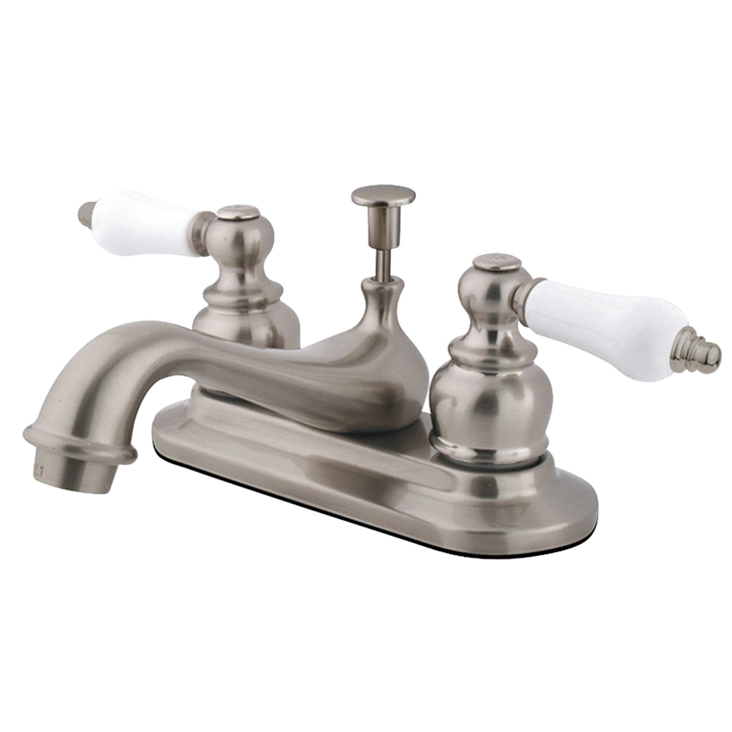 Kingston Heirloom GKB608PL - Robinet de salle de bain à double poignée de restauration 3 trous montage sur plage 4-Inch Centerset avec drain à tirette, nickel brossé