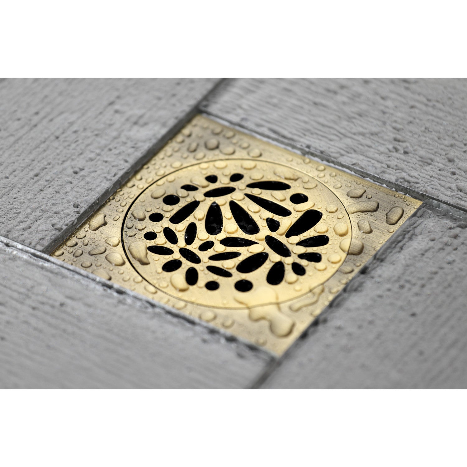 Kingston Watercourse BSF6360AB 4-Inch Brass Square Grid Shower Drain with Hair Strainer, Antique Brass