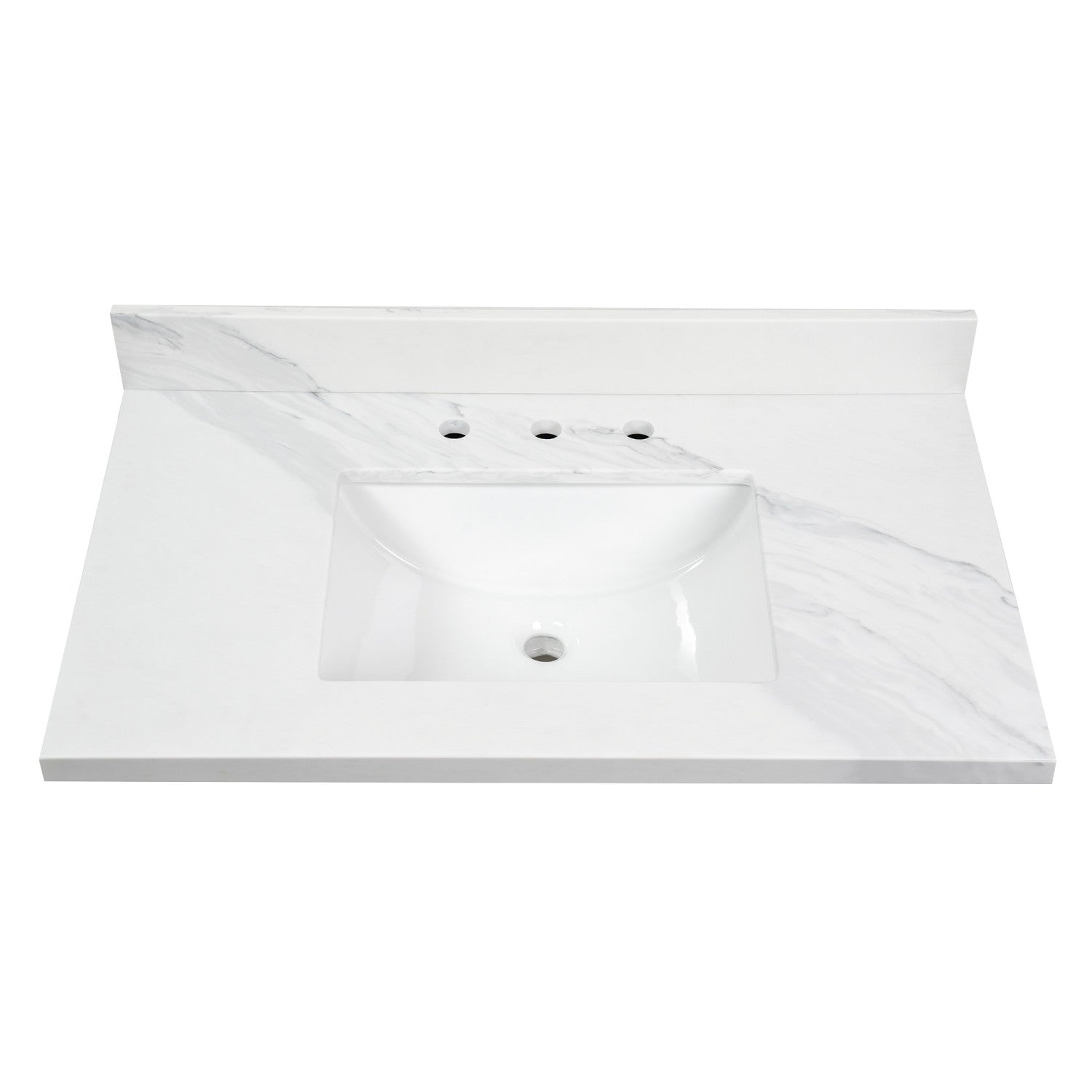 Kingston Mayorca KVPB3722W38CL 37-Inch Quartz Vanity Top (8" Faucet Drillings), Quartz White