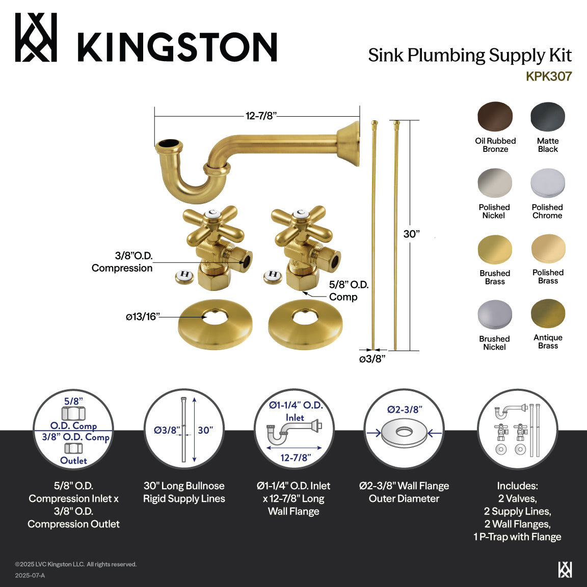Kingston Heirloom KPK307 - Trimscape Traditional Plumbing Supply Kit Combo, Brushed Brass