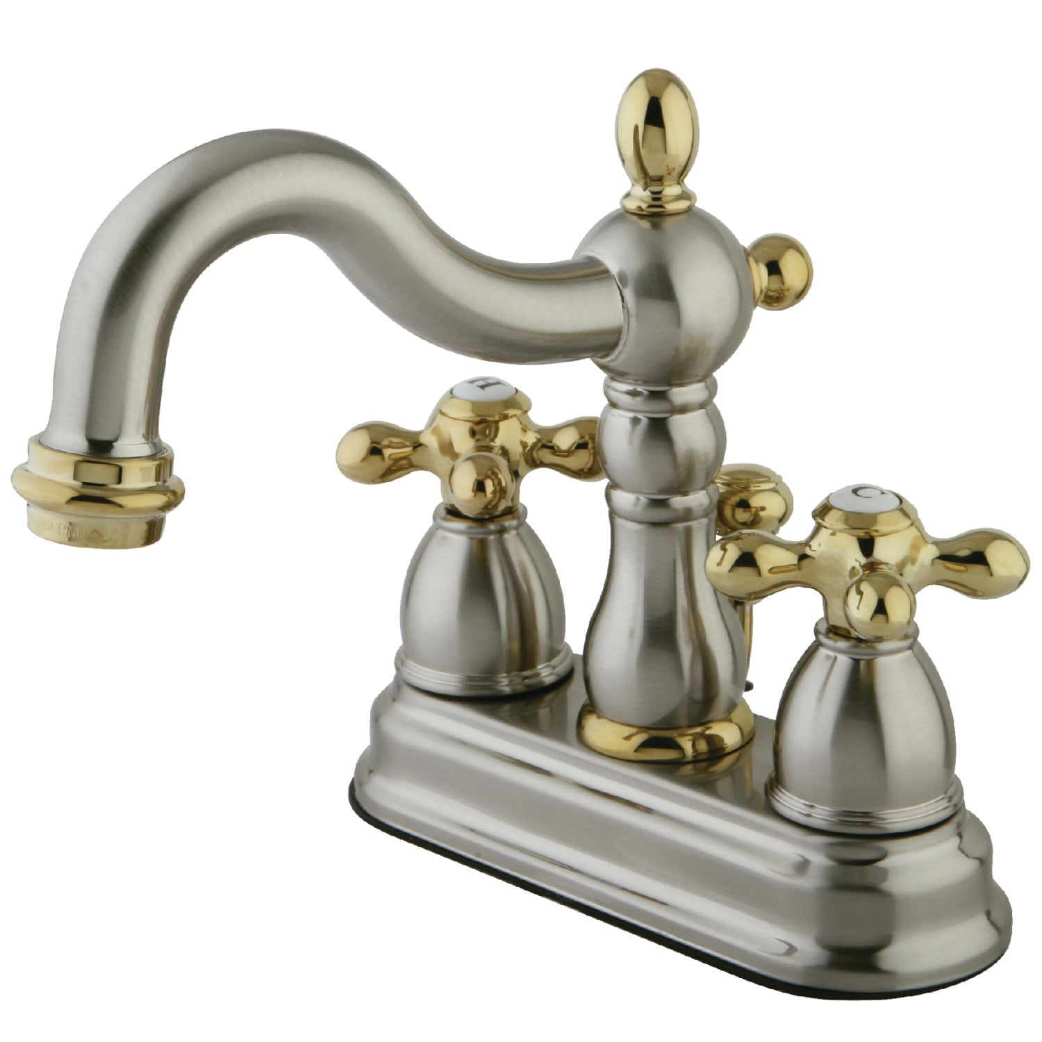 Kingston Heirloom KB1609AX - Heritage Double-Handle 3 trous montage sur plage 4-Inch Centerset Robinet de salle de bains avec drain à tirette, nickel brossé / laiton poli