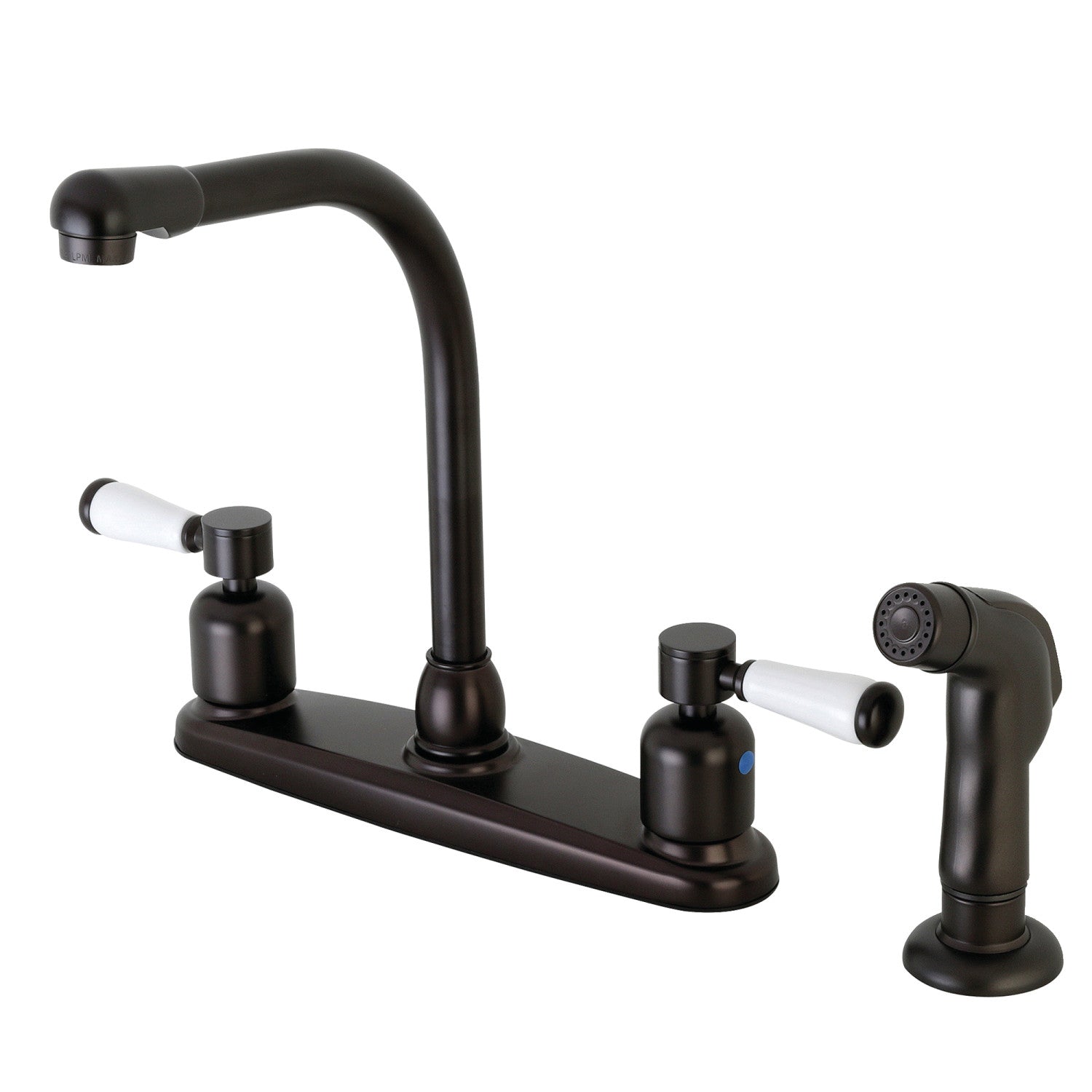 Kingston Tulare FB755DPLSP - Paris à deux poignées 4 trous 8" Centerset Robinet de cuisine avec pulvérisateur latéral, huile frotté Bronze