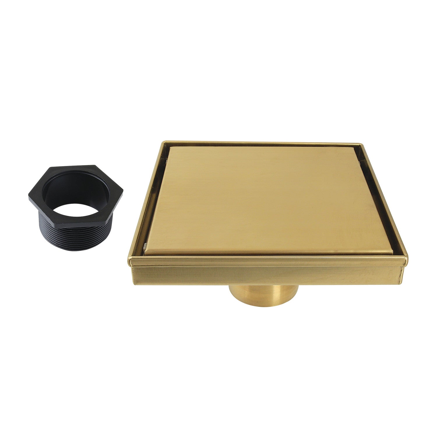 Kingston Watercourse BSF6627 6-Inch Stainless Steel Square Shower Drain with Hair Catcher, Brushed Brass