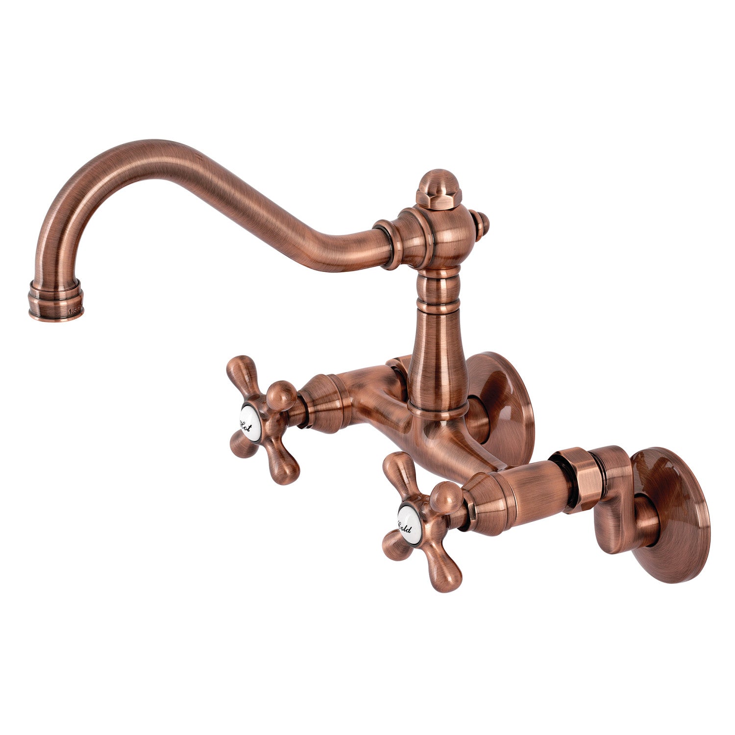 Kingston Heirloom KS322AXAC - Vintage deux poignées 2 trous mur pont robinet de cuisine, cuivre antique