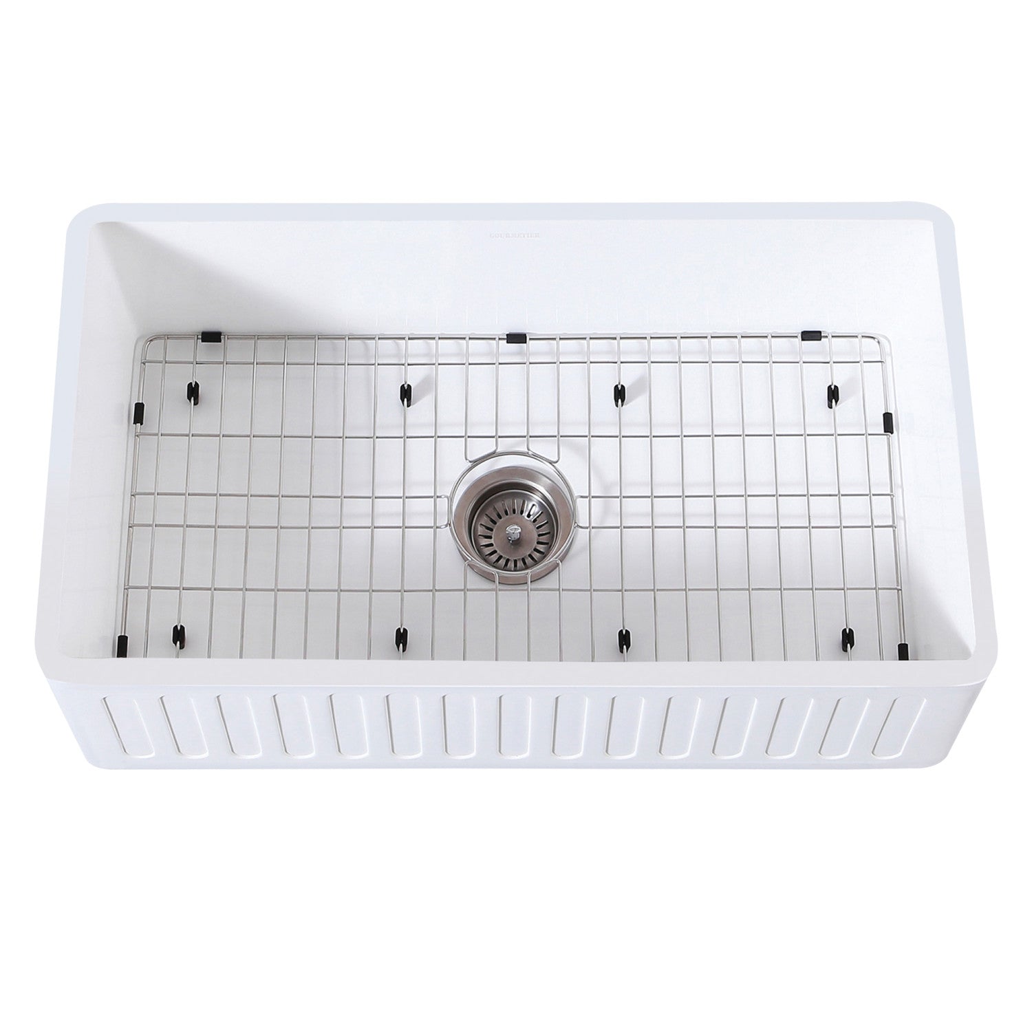 Kingston Sona KGKFA301810RM - Arcticstone 30-Inch Solid Surface White Stone Apron-Front Single Bowl Farmhouse Kitchen Sink with Strainer and Grid, Matte White/Brushed
