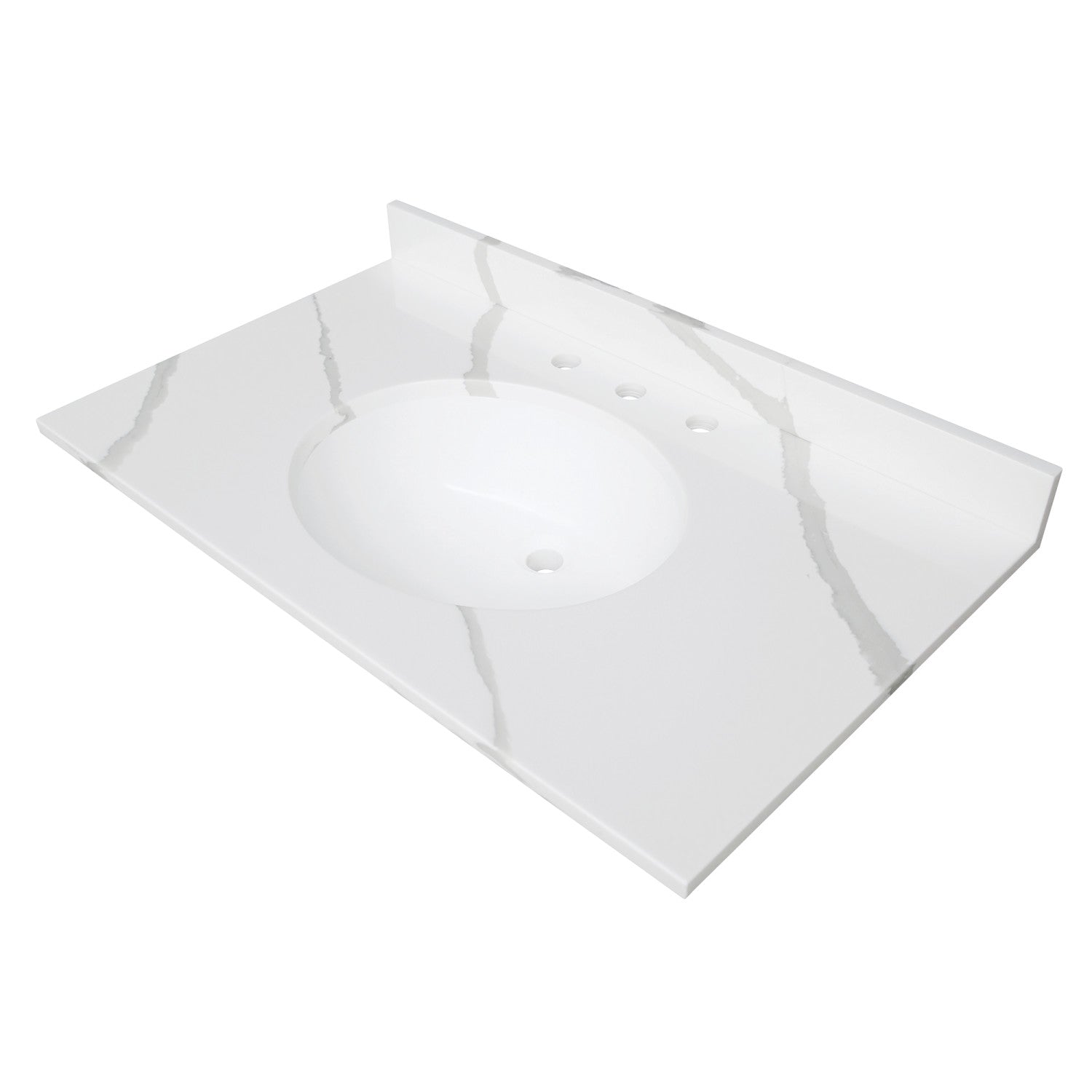 Kingston Sona KVPB3722L38 - Norbiton 37-Inch Solid Surface Vanity Top (8" Faucet Drillings), Calacatta Marble Glossy White