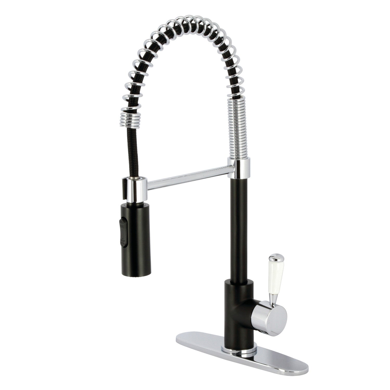 Kingston Tulare LS8777DPL - Paris Robinet de cuisine pré-rinçage à une poignée 1 trou, noir mat/chrome poli