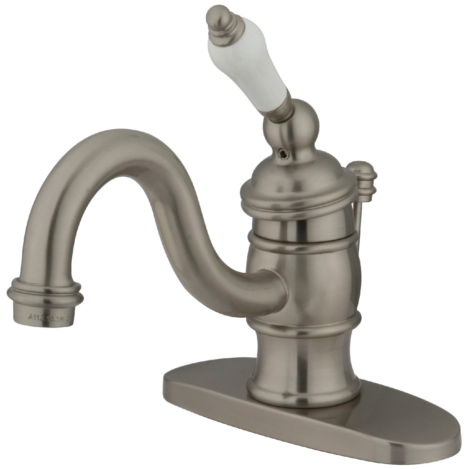 Kingston Heirloom KB3408PL - Robinet de salle de bains à une poignée victorienne 1 trou avec plaque de pont et drain à tirette, nickel brossé