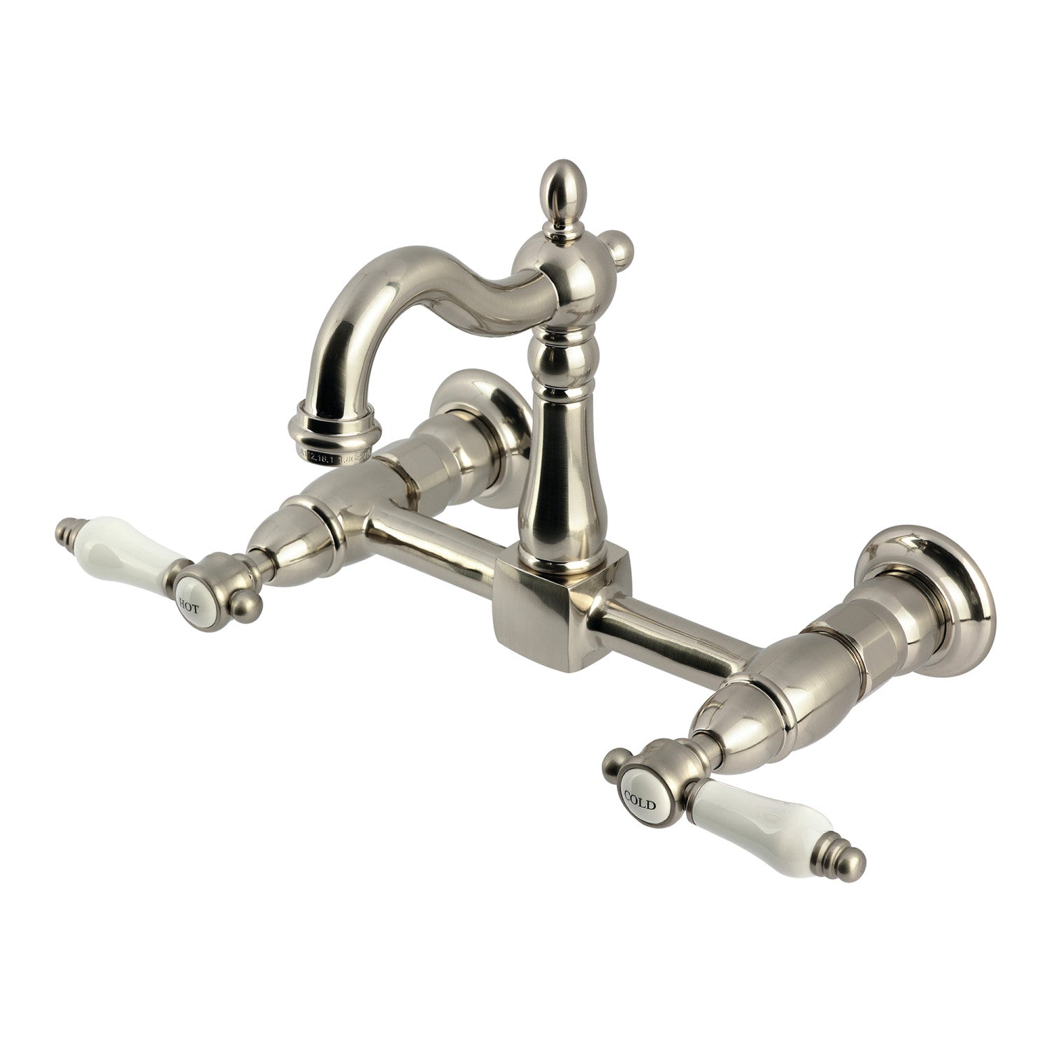 Kingston Heirloom KS2448BPL - Robinet de cuisine à deux poignées Bel-Air 2 trous, Nickel brossé