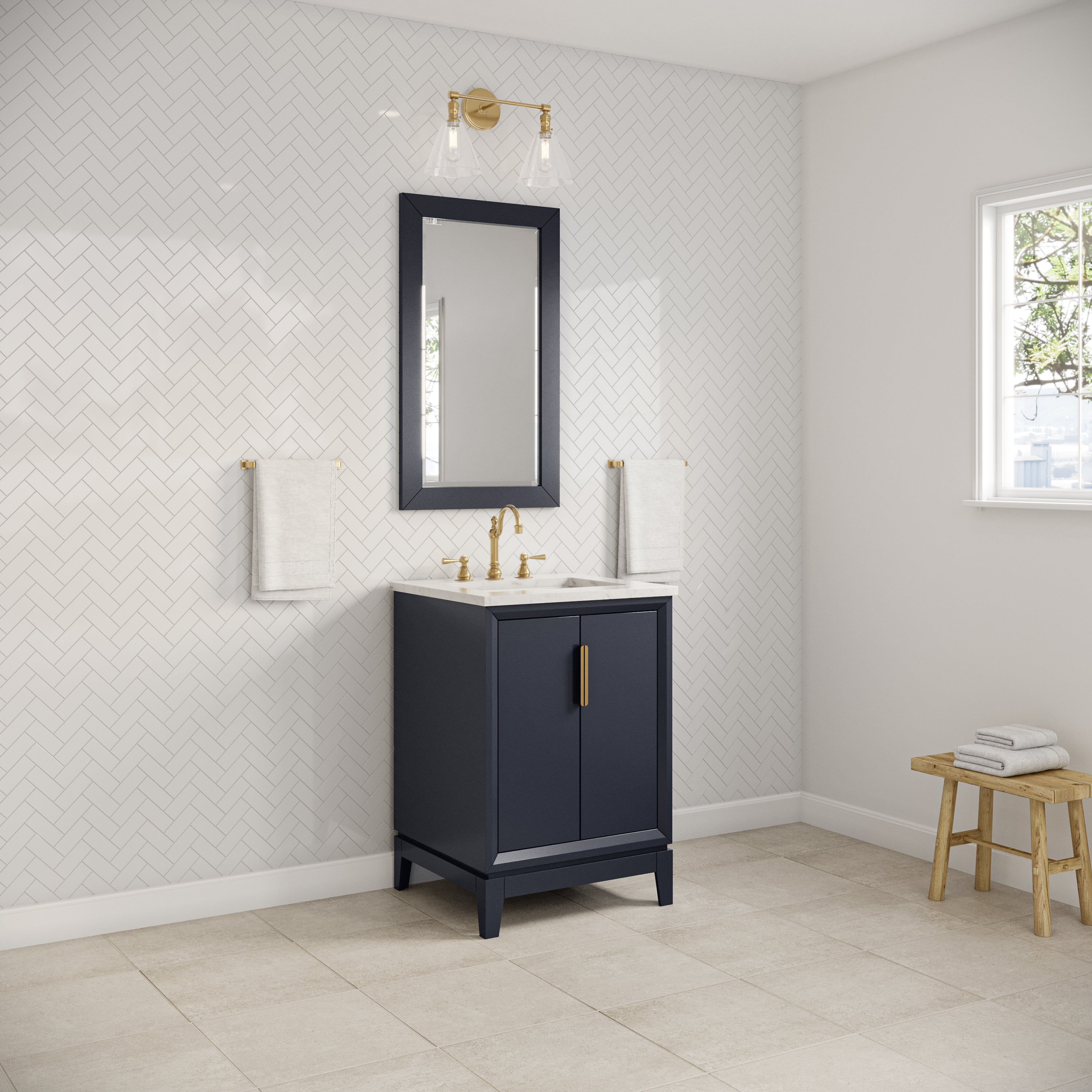 Kingston Luxe EL24CW06MB - 24 in. x 22 in. Bathroom Vanity Carrara White Marble Top, Monarch Blue