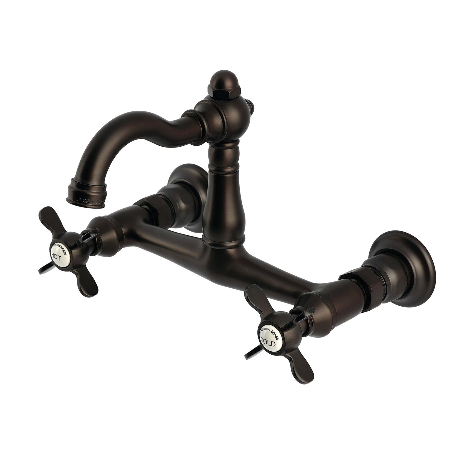 Kingston Heirloom KS3255BEX - Robinet de cuisine à deux poignées vintage 2 trous Wall Mount Bridge, bronze frotté à l'huile