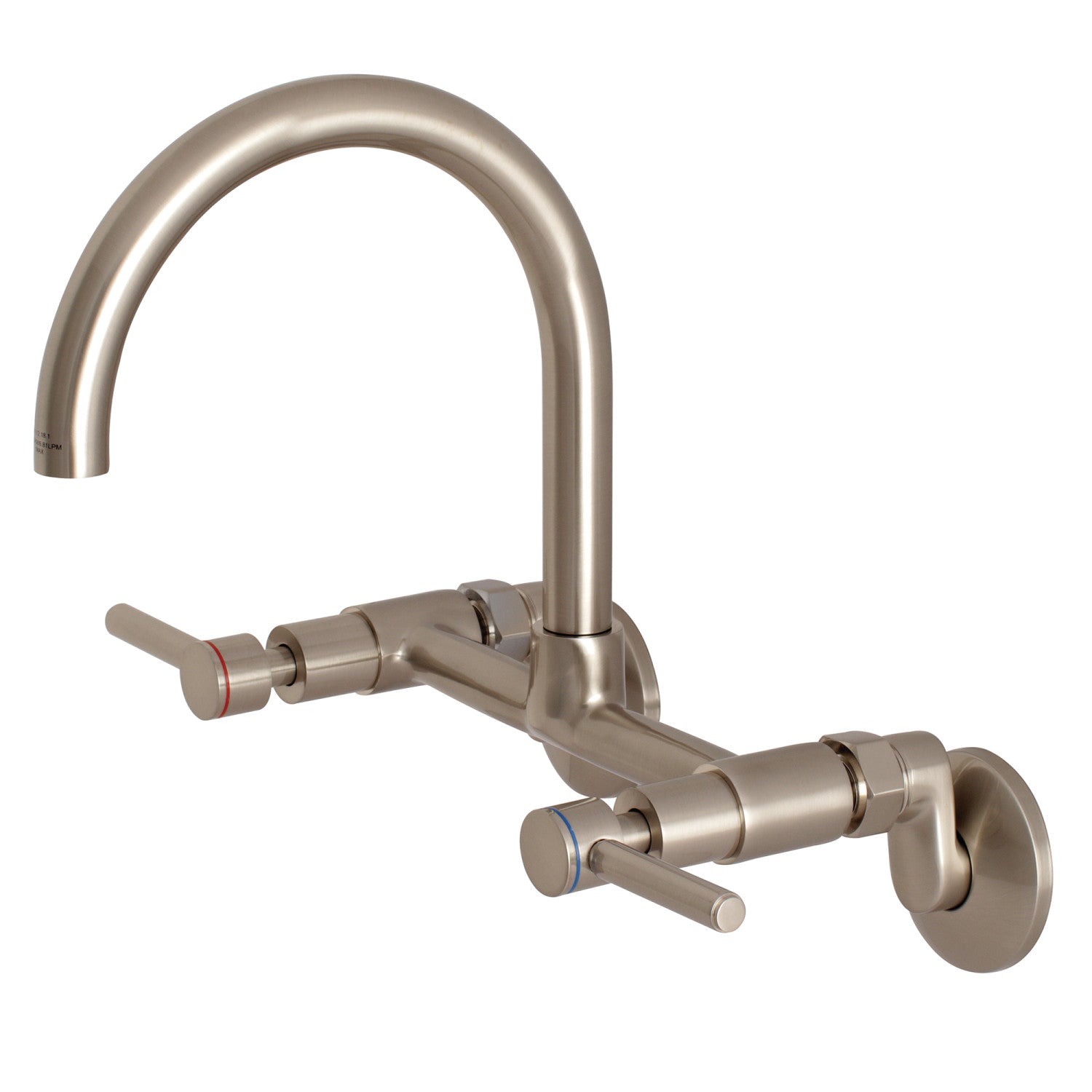 Kingston Sona KS814SN - Robinet de cuisine à deux poignées Concord 2 trous Wall Mount Bridge, nickel brossé