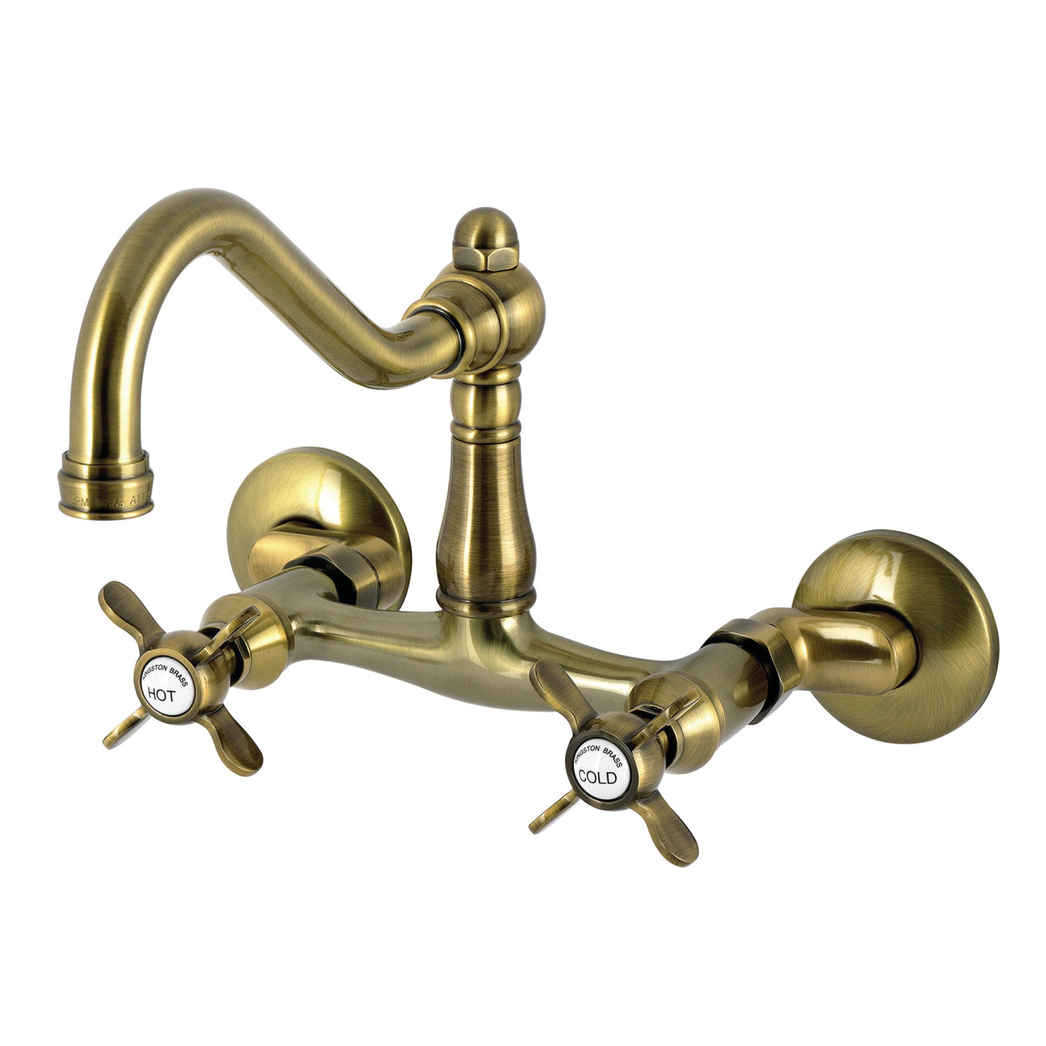 Kingston Heirloom KS3223BEX - Robinet de cuisine à deux poignées 2 trous Wall Mount Bridge, laiton antique