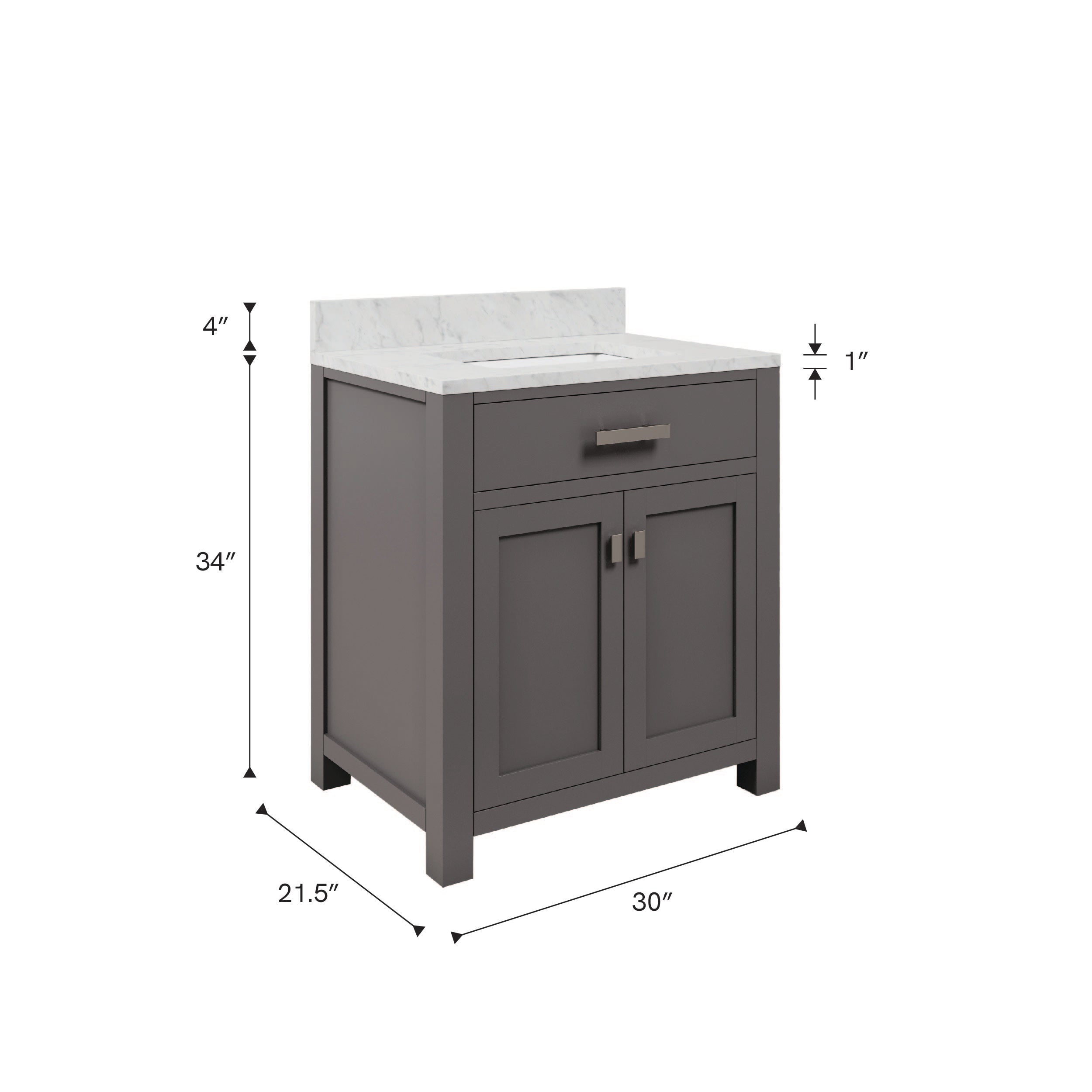 Kingston Luxe MS30CW01CG - 30 in. x 21 in. Bathroom Vanity Marble Top in Carrara White, Cashmere Grey