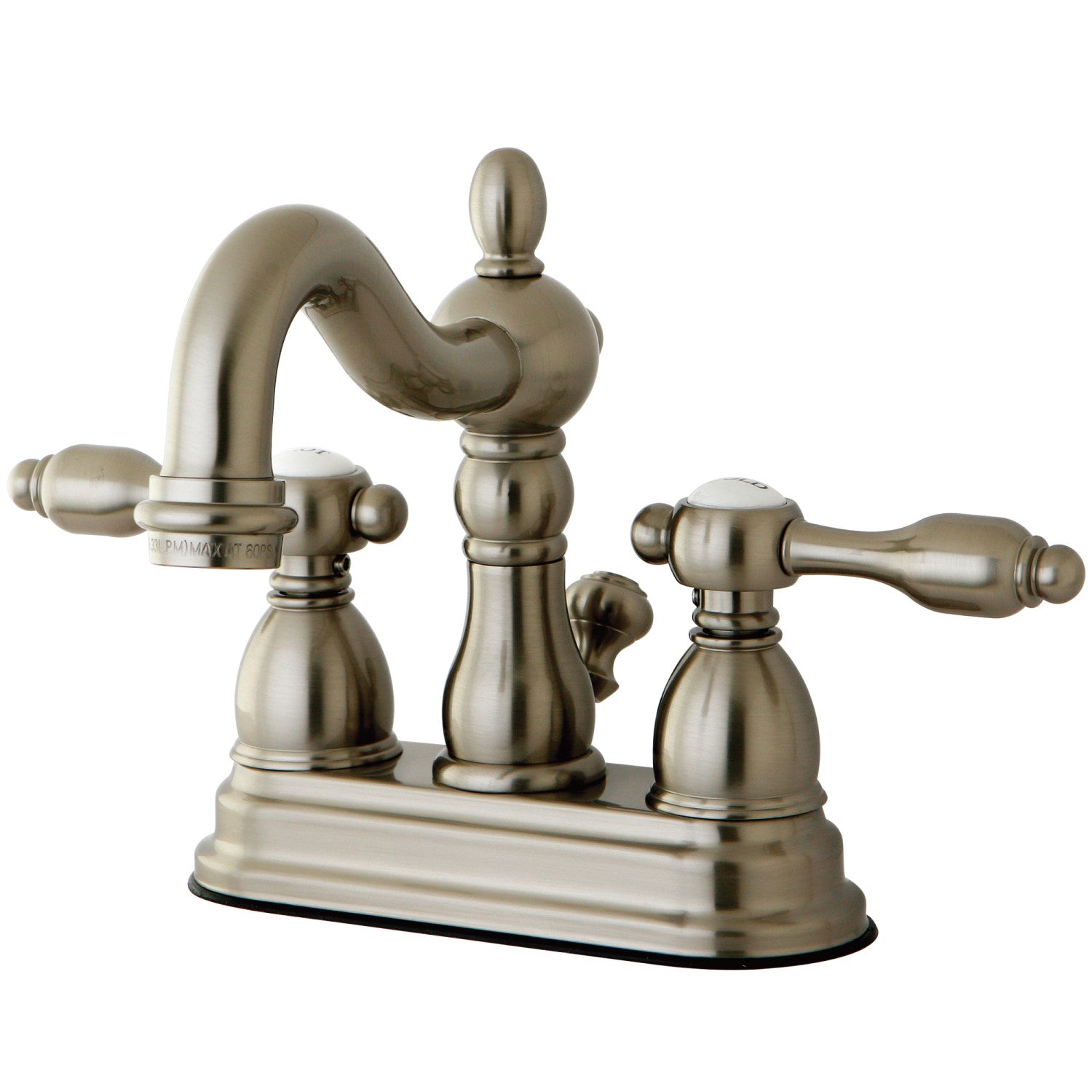 Kingston Heirloom KB1608TAL - Tudor Double-Handle 3 trous montage sur plage 4-Inch Centerset Robinet de salle de bain avec drain à tirette, Nickel brossé