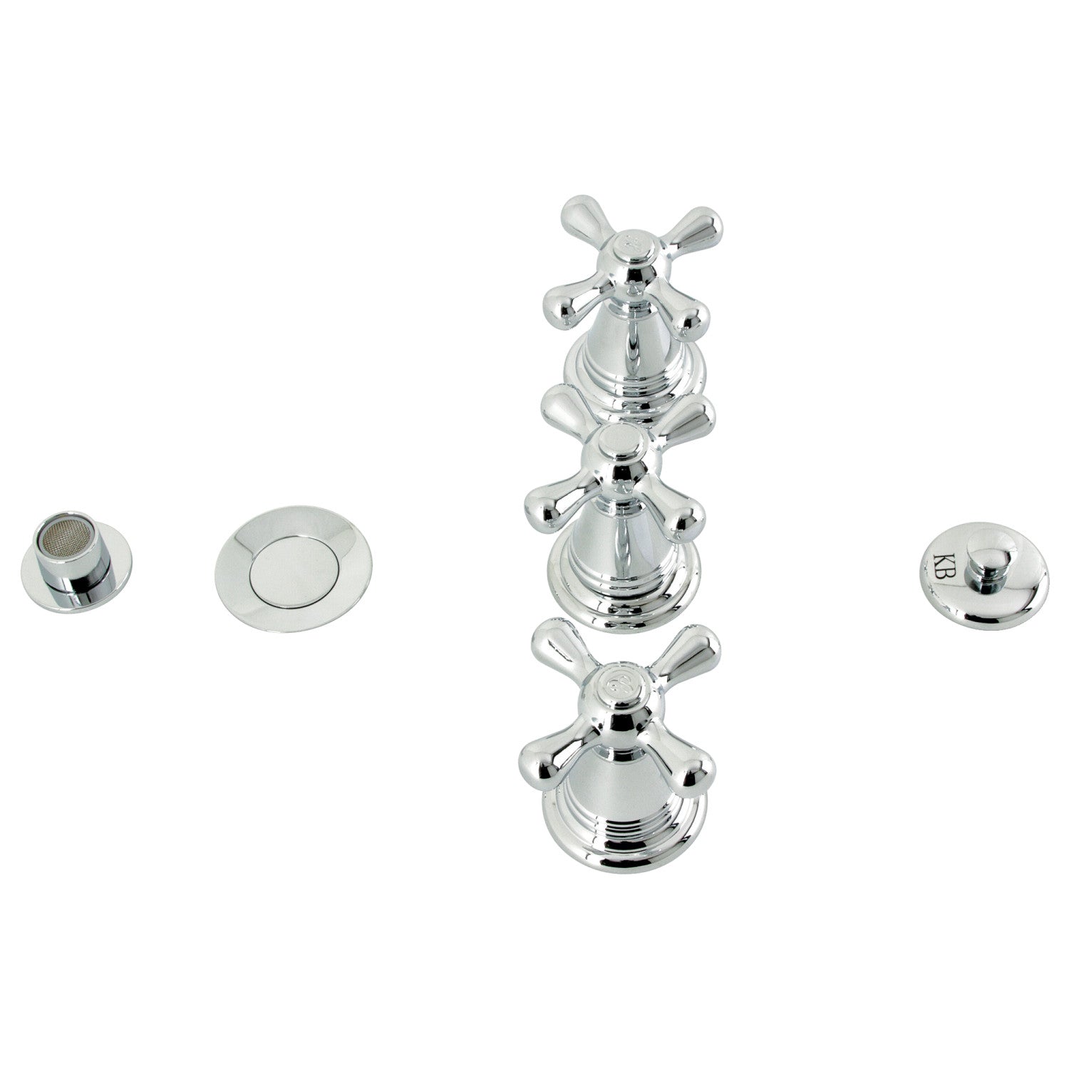 Kingston Heirloom KB321AX - Robinet de bidet vertical victorien à trois poignées avec laiton à tirette, chrome poli