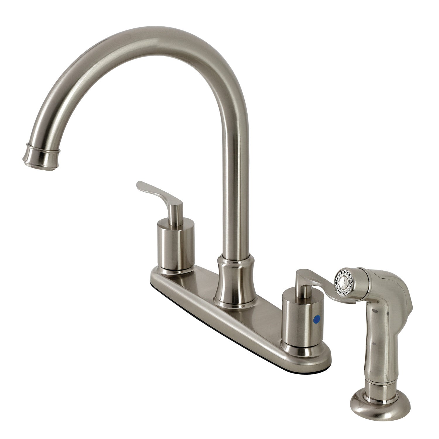 Kingston Tulare FB7798SVLSP - Serena Robinet de cuisine à deux poignées 4 trous 8" avec pulvérisateur latéral, Nickel brossé