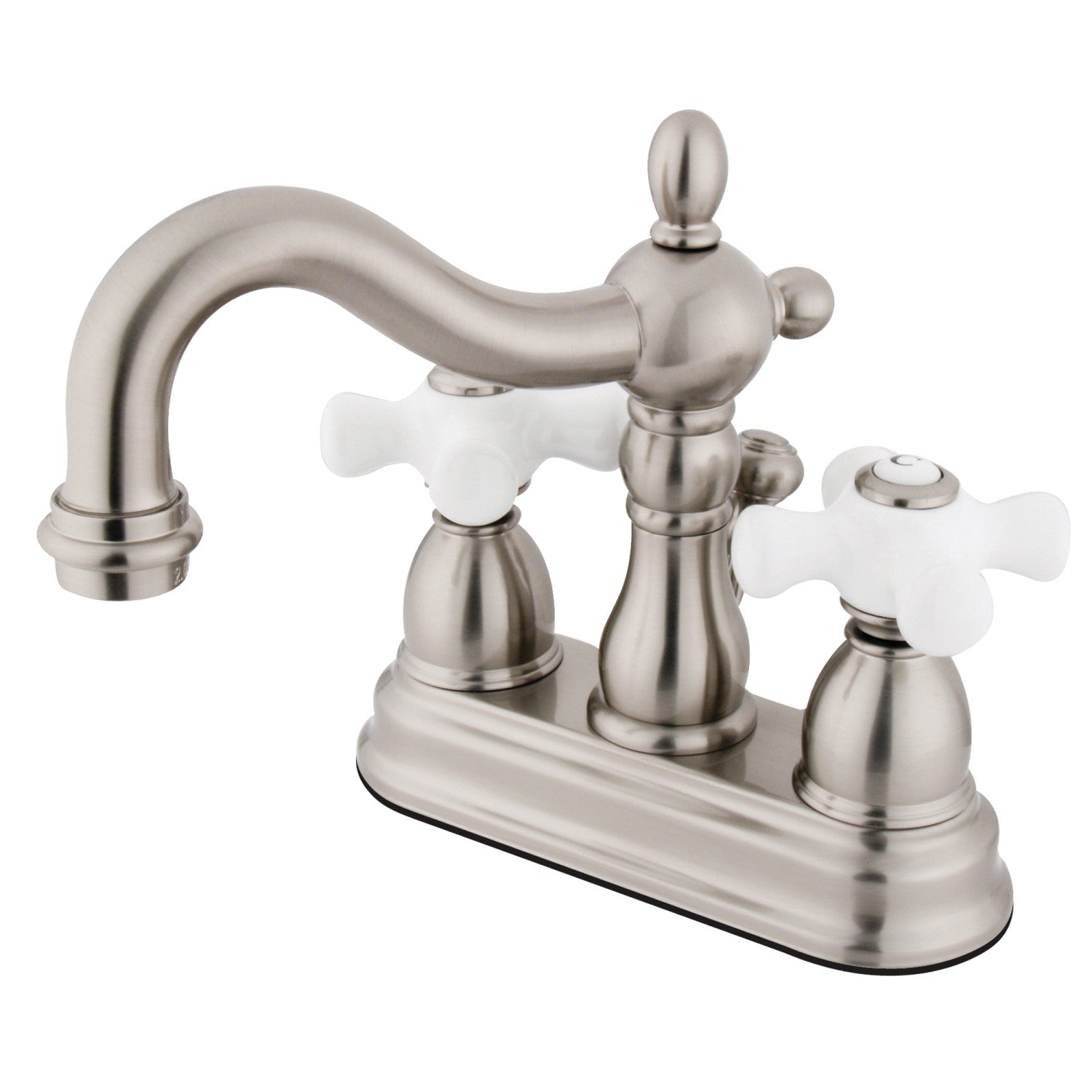 Kingston Heirloom KB1608PX - Heritage Double-Handle 3-Hole Deck Mount 4-Inch Centerset Bathroom Faucet with Pop-Up Drain, Brushed Nickel