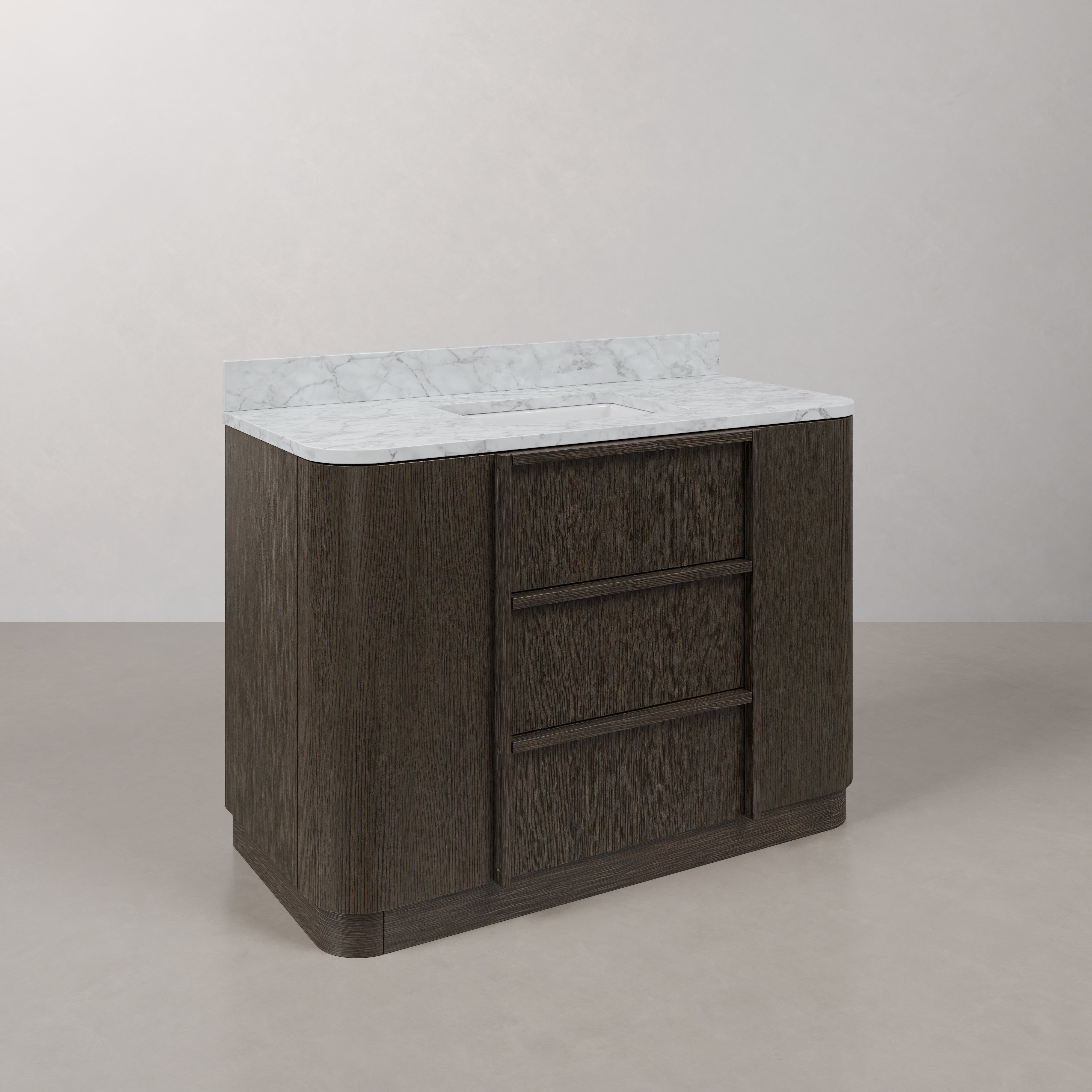 Kingston Luxe OX48CW00CO - 48 in. x 22 in. Bathroom Vanity Single Sink Freestanding with Carrara White Marble Top, Charcoal Oak