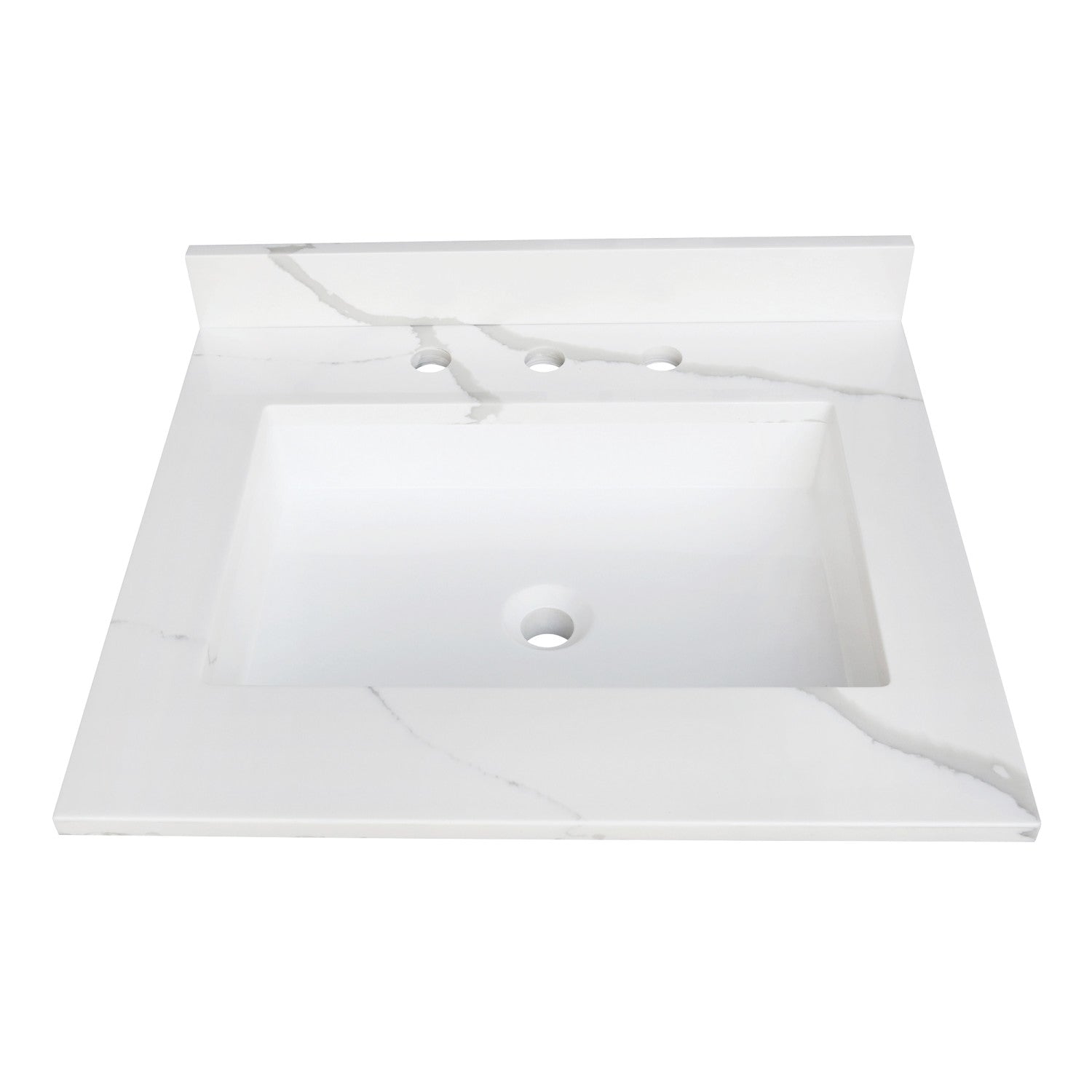 Kingston Sona KVPB2522L38SQ - Montesquieu 25-Inch Solid Surface Vanity Top (8" Faucet Drillings), Calacatta Marble White/Glossy