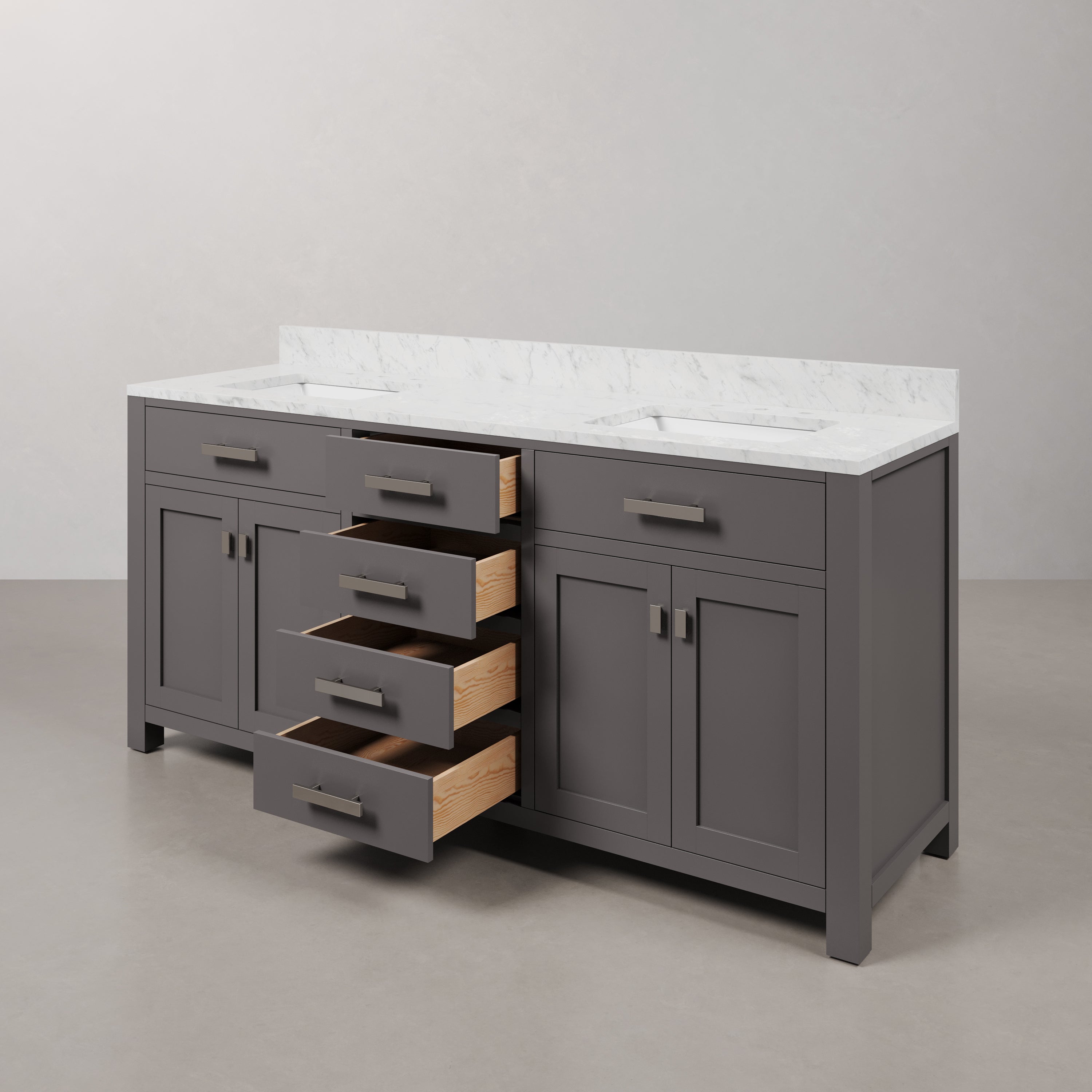 Kingston Luxe MS72CW01CG - 72 in. x 21 in. Bathroom Vanity Marble Top in Carrara White, Cashmere Grey