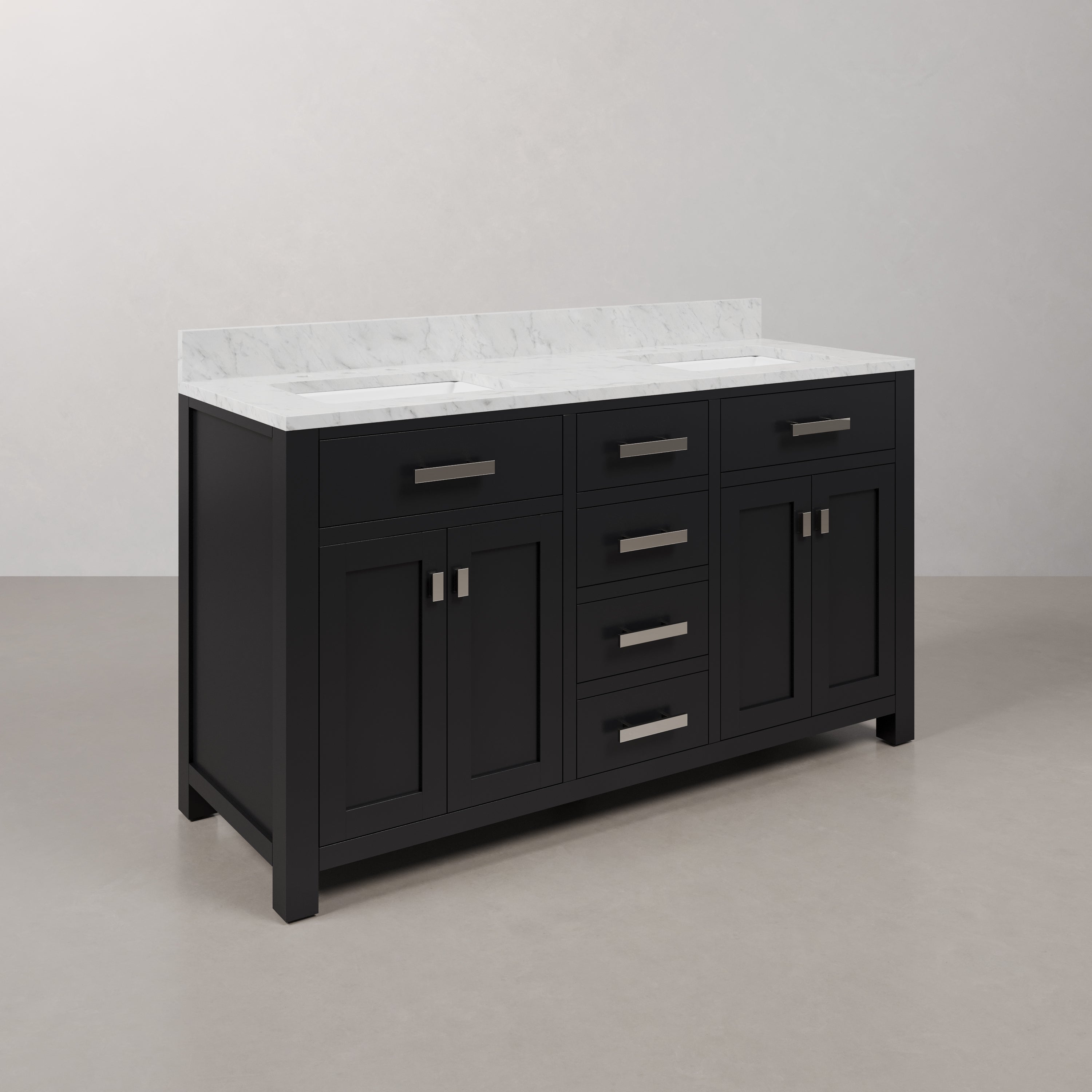 Kingston Luxe MS60CW01ES - 60 in. x 21.5 in. Bathroom Vanity Double Sink with Carrara White Marble Top, Espresso