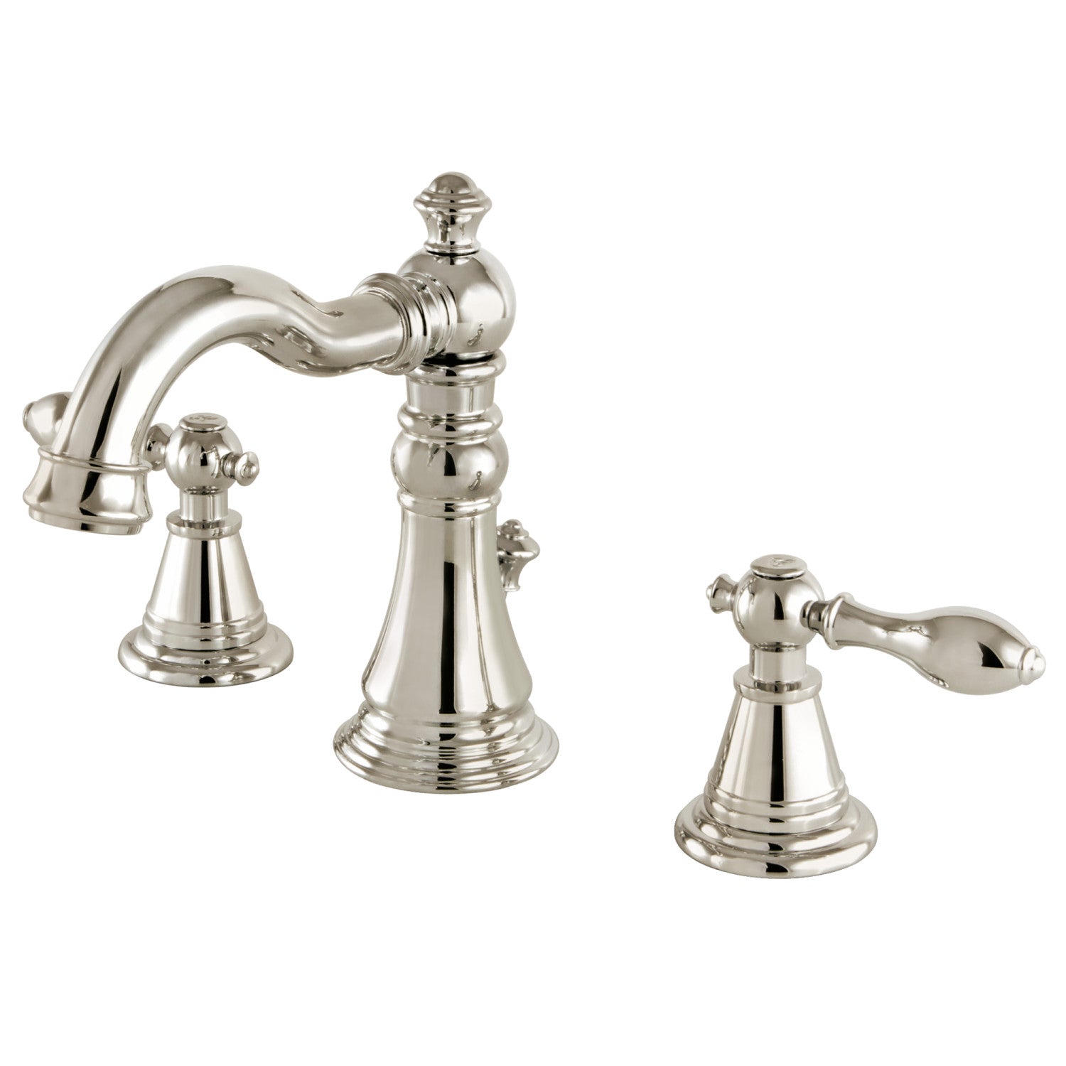 Kingston Heirloom FSC1979AL - English Classic Two-Handle 3-Hole Deck Mount Widespread Bathroom Faucet with Brass Pop-Up, Polished Nickel