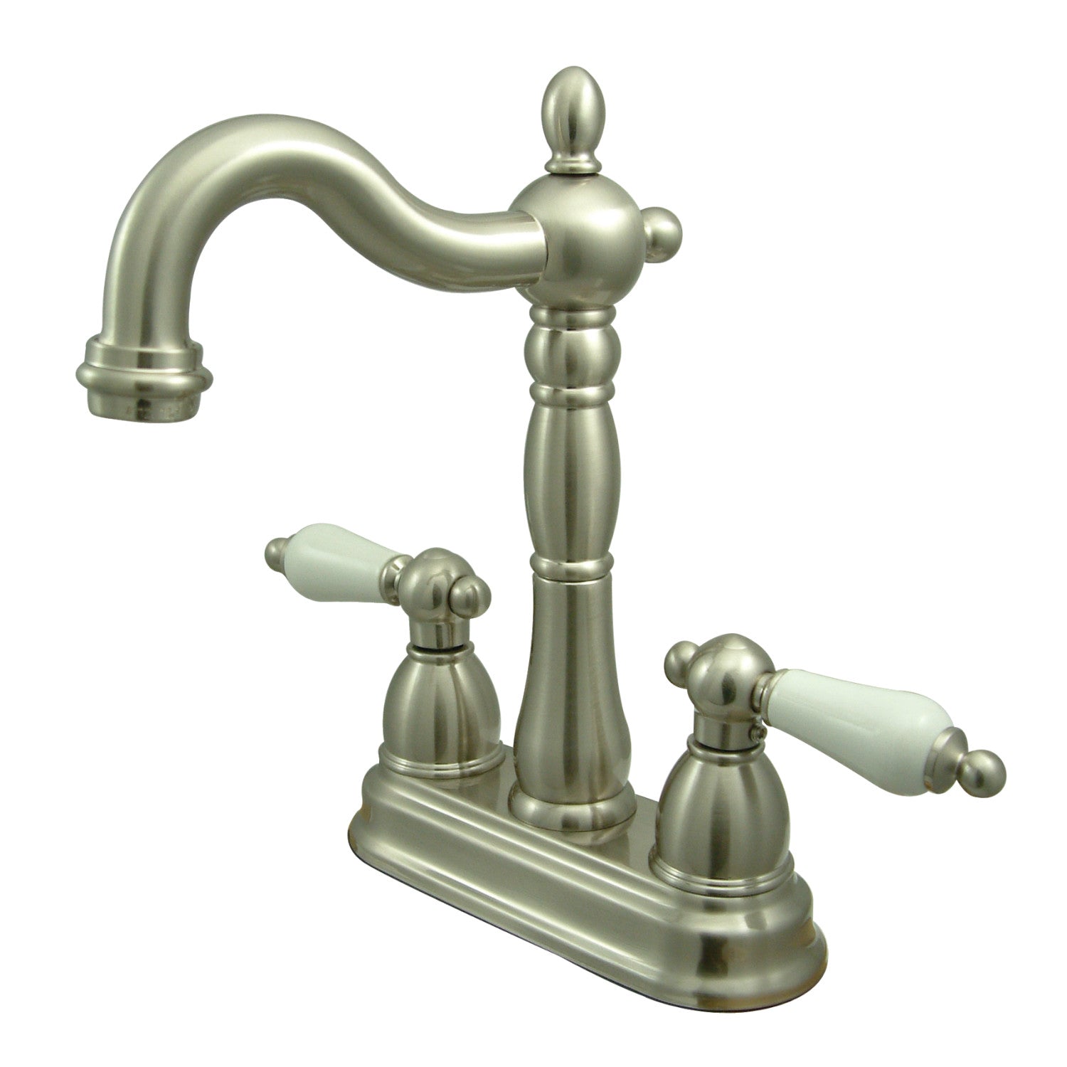 Kingston Heirloom KB1498PL - Robinet de bar à deux poignées Heritage 2 trous, nickel brossé