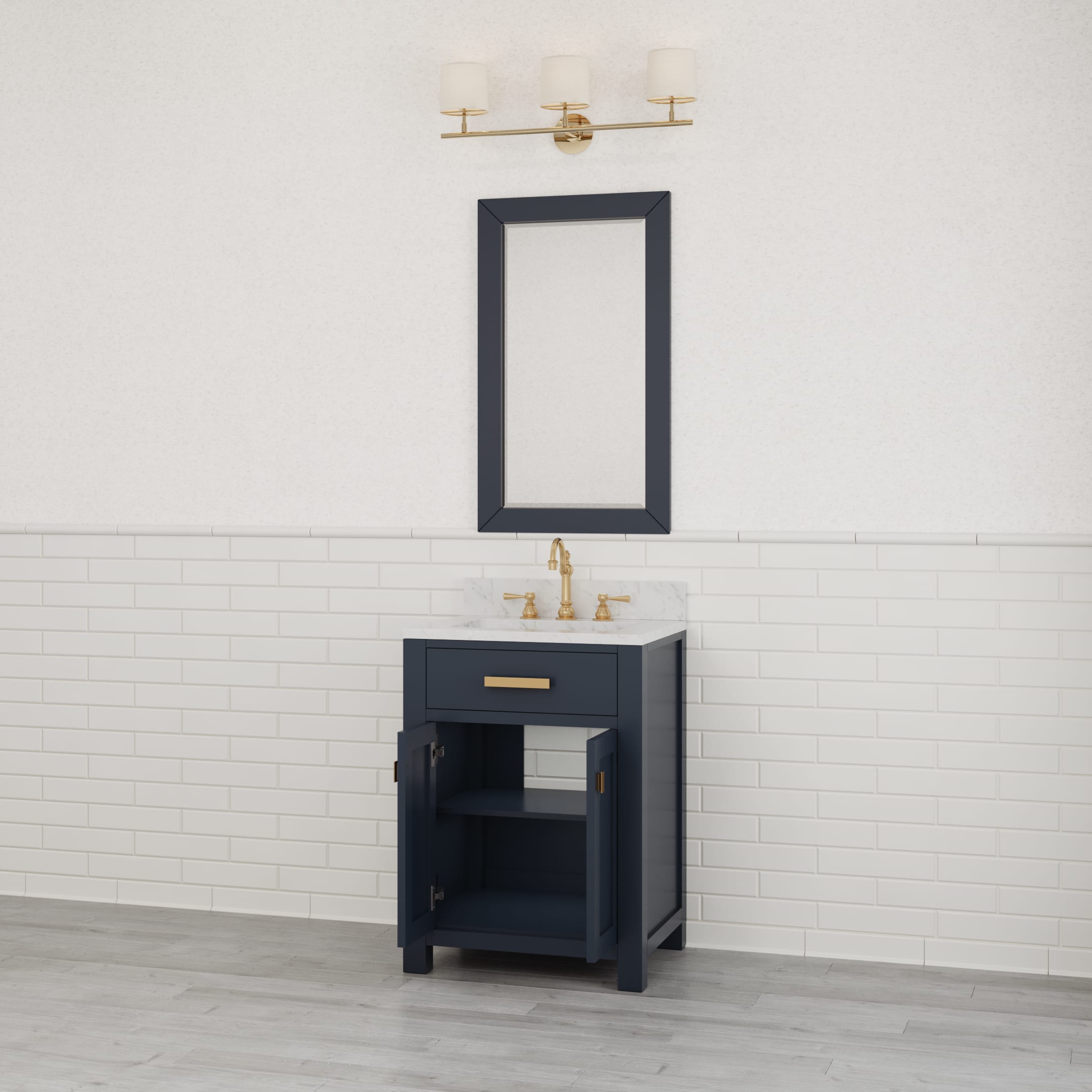 Kingston Luxe MS24CW06MB - 24 in. x 21.5 in. Bathroom Vanity Marble Top in Carrara White and White Basin, Monarch Blue