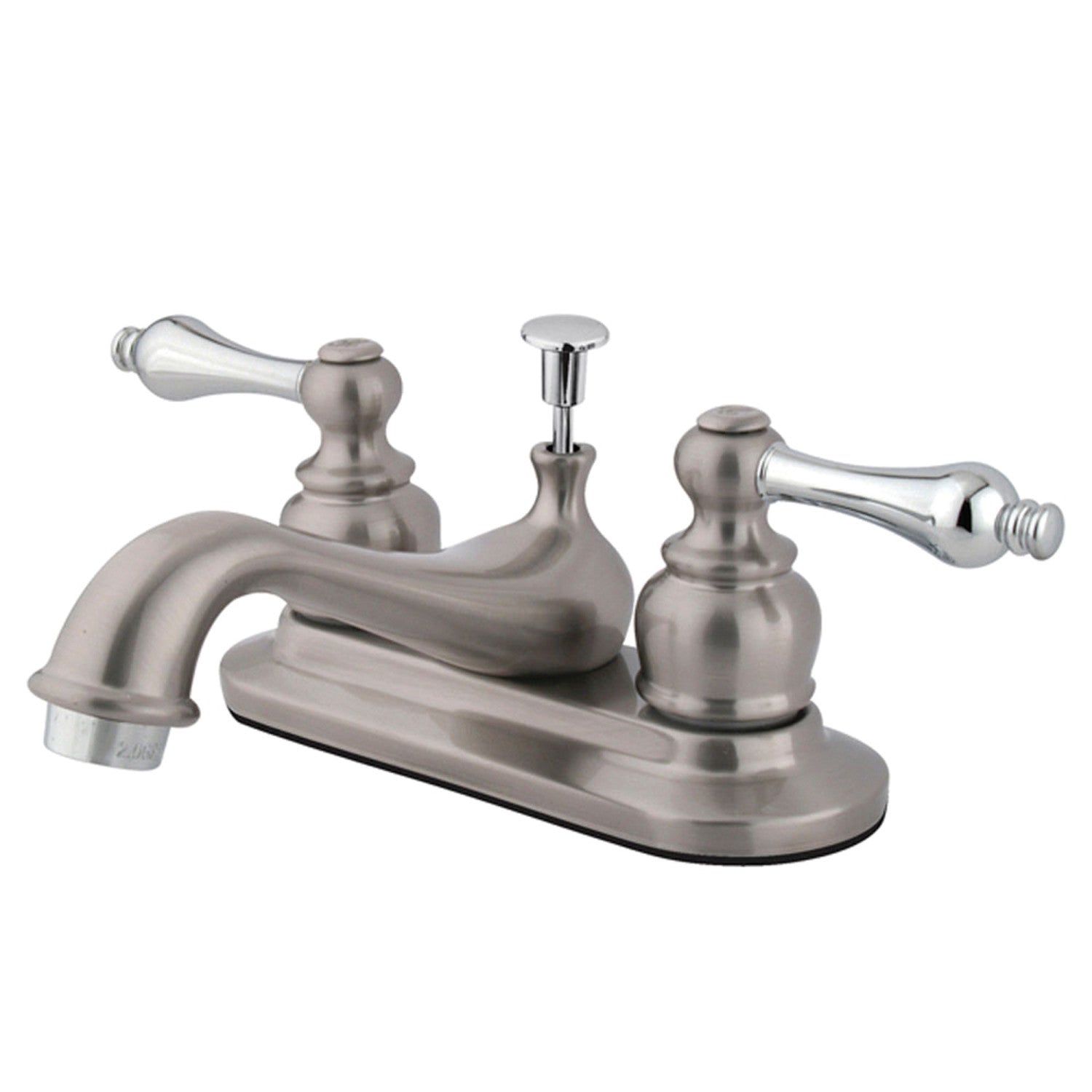 Kingston Heirloom GKB607AL - Robinet de salle de bain à double poignée de restauration 3 trous montage sur plage 4-Inch Centerset avec drain à tirette, nickel brossé / chrome poli